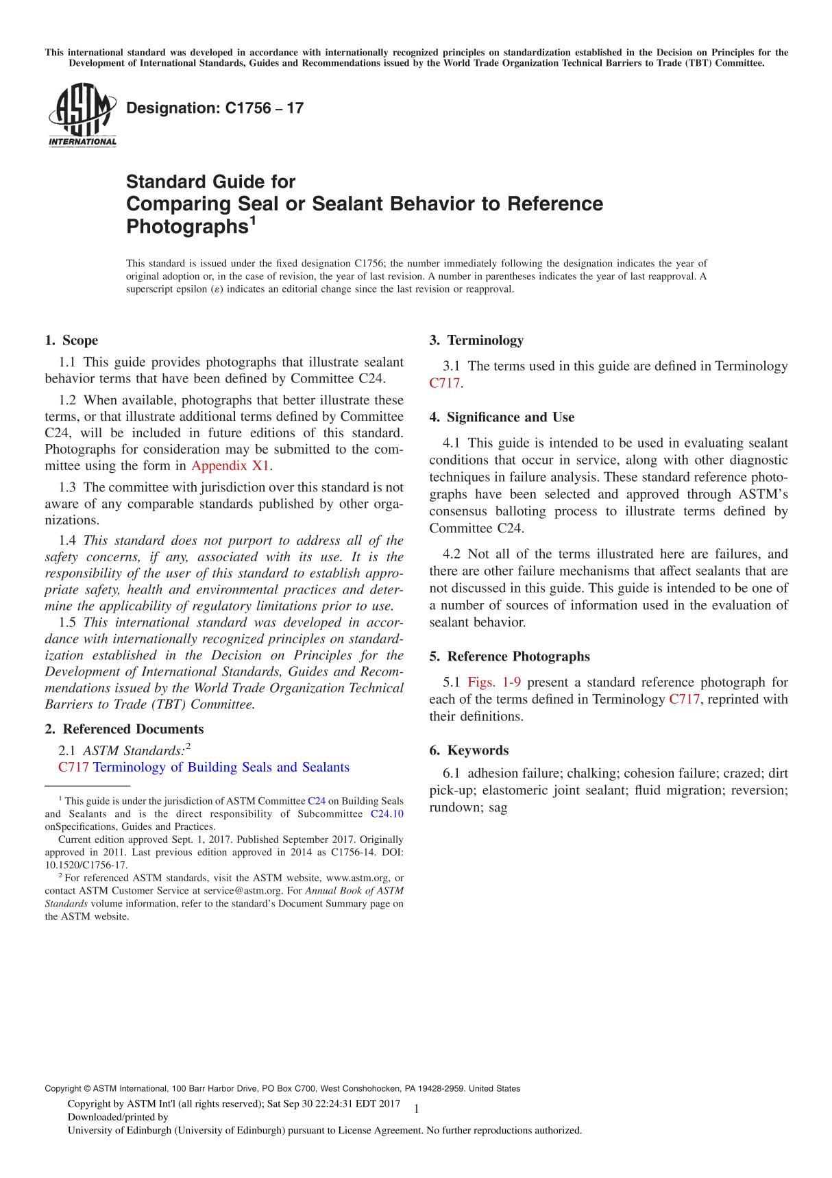 ASTM C1756-17 Standard Guide for Comparing Seal or Sealant Behavior to Reference Photograph