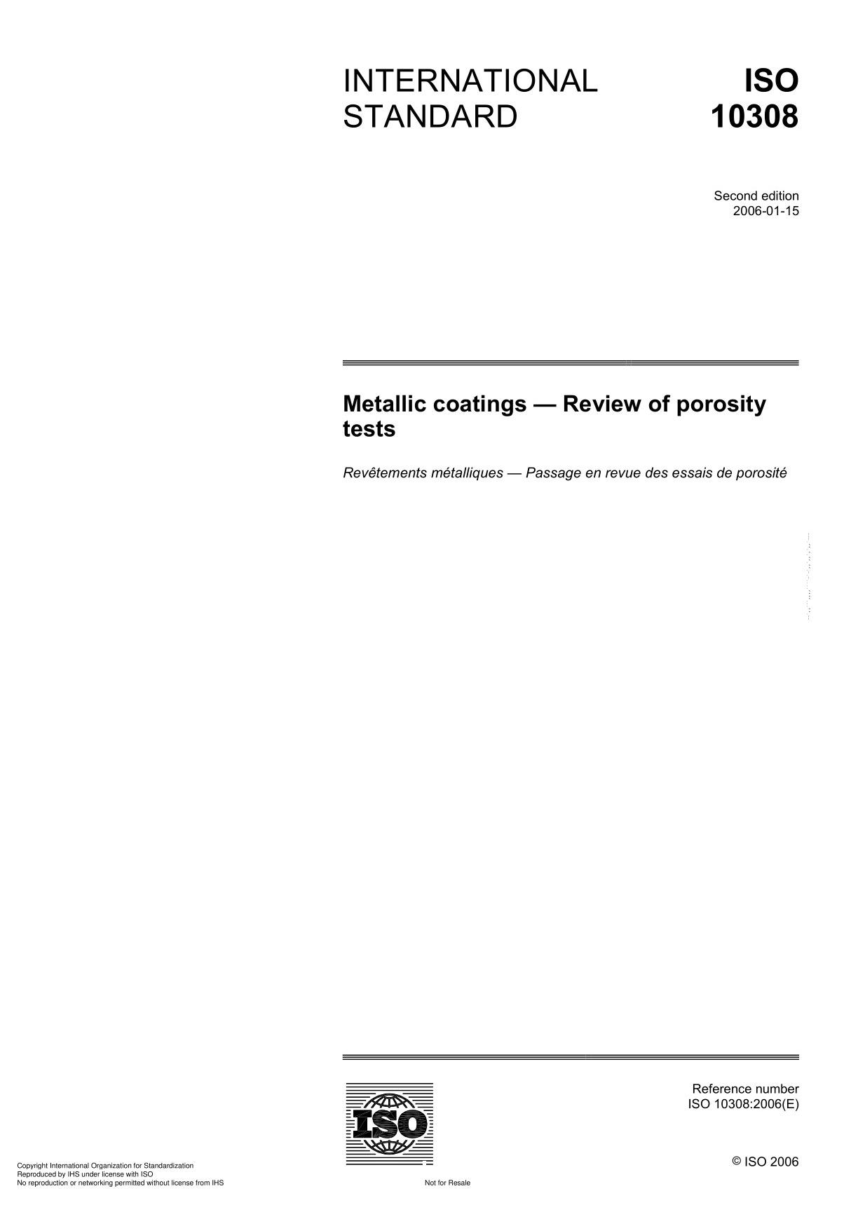 ISO 10308 Metallic coatings  Review of porosity test