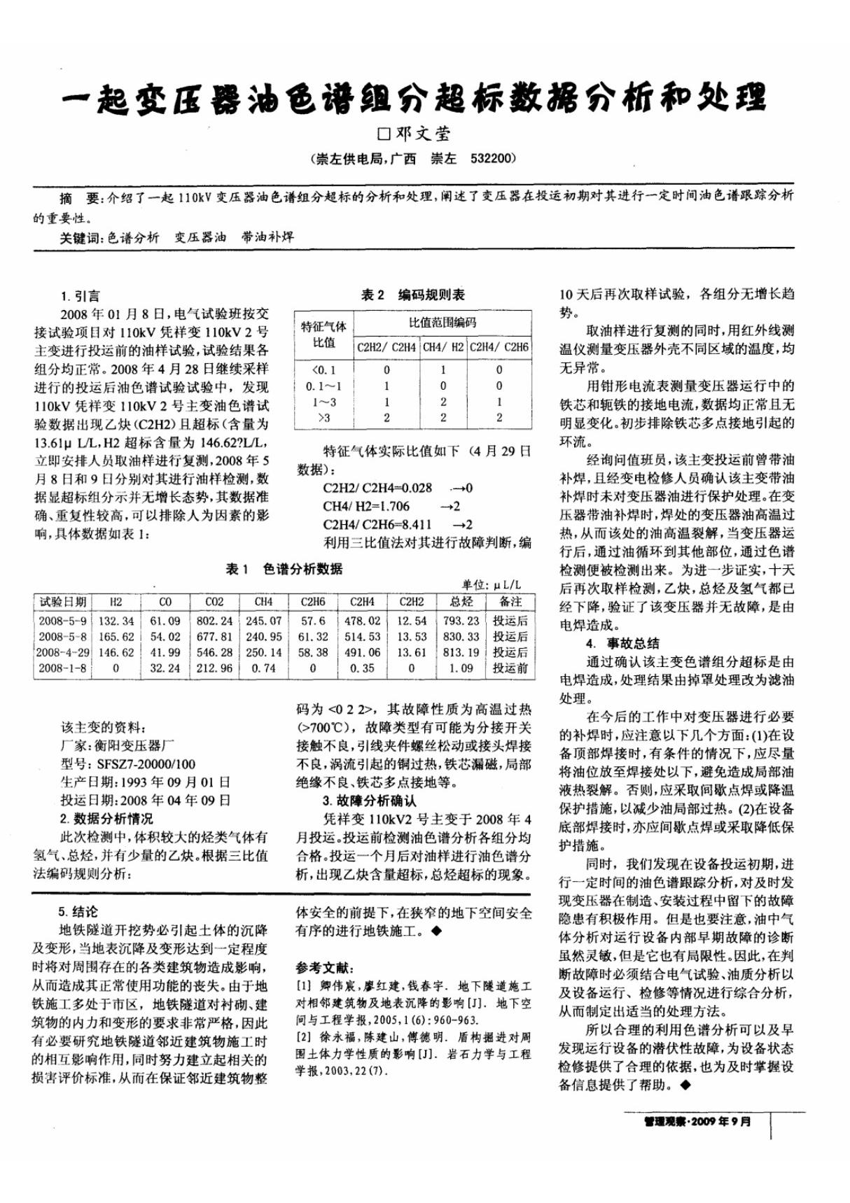 一起变压器油色谱组分超标数据分析和处理