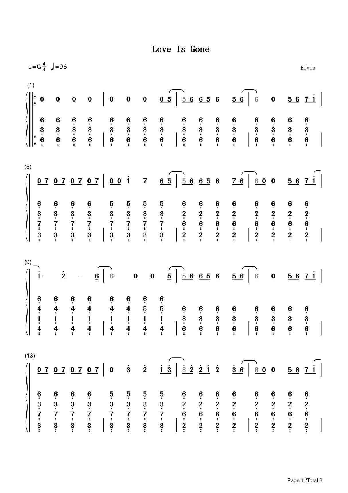 Love Is Gone简谱钢琴谱 简谱双手数字完整版原版