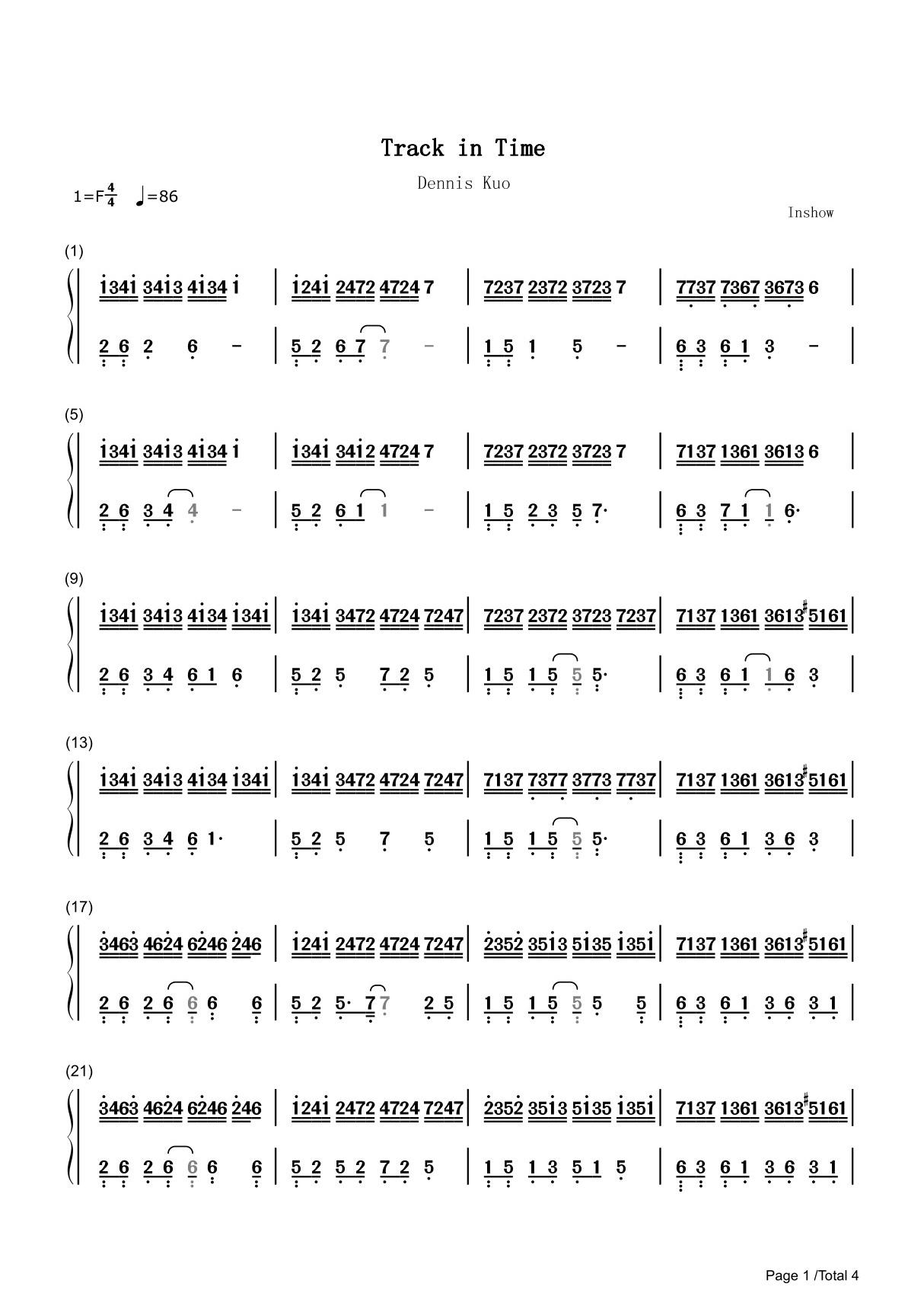 Track In Time简谱钢琴谱 简谱双手数字完整版原版