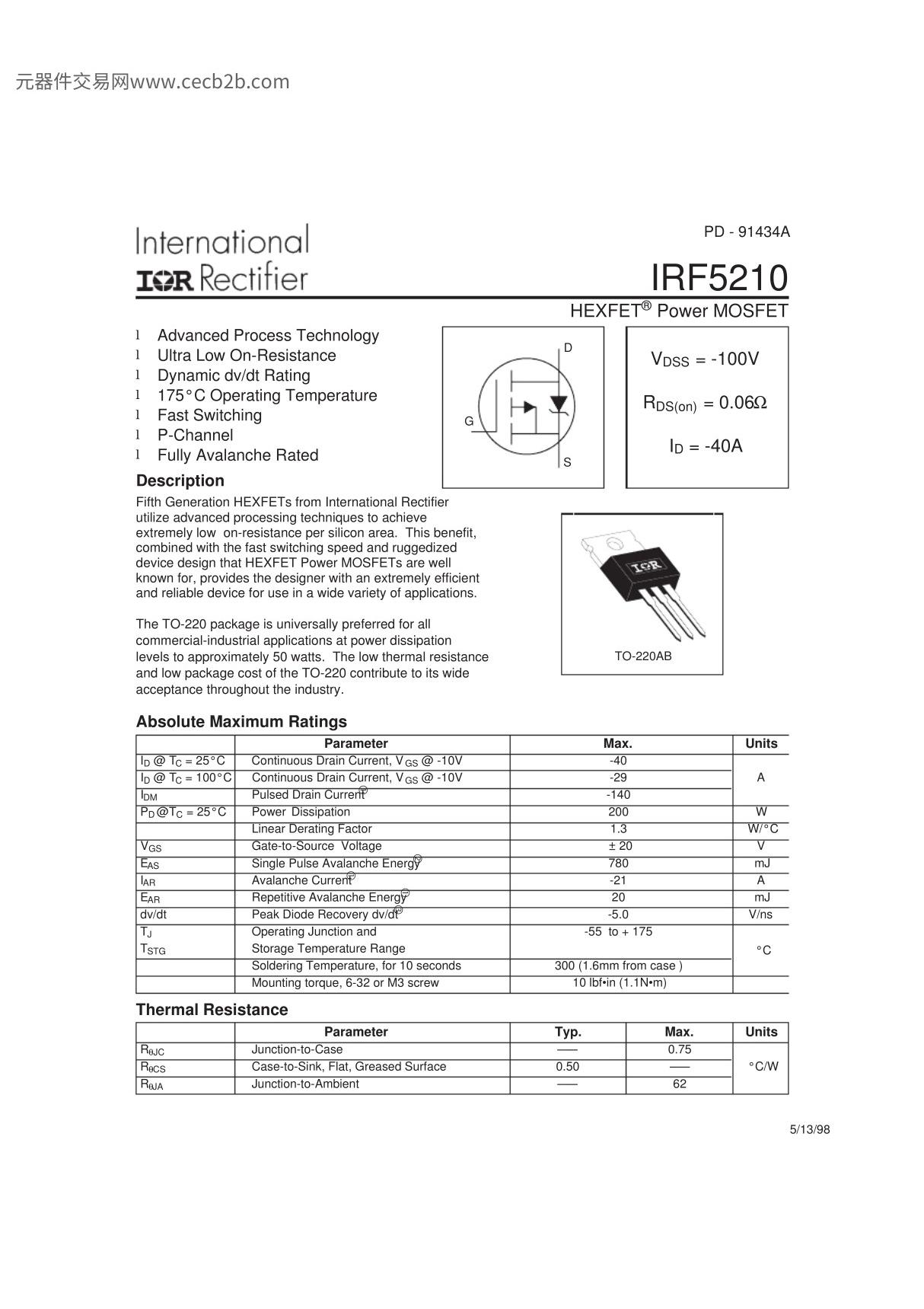 IRF5210中文资料