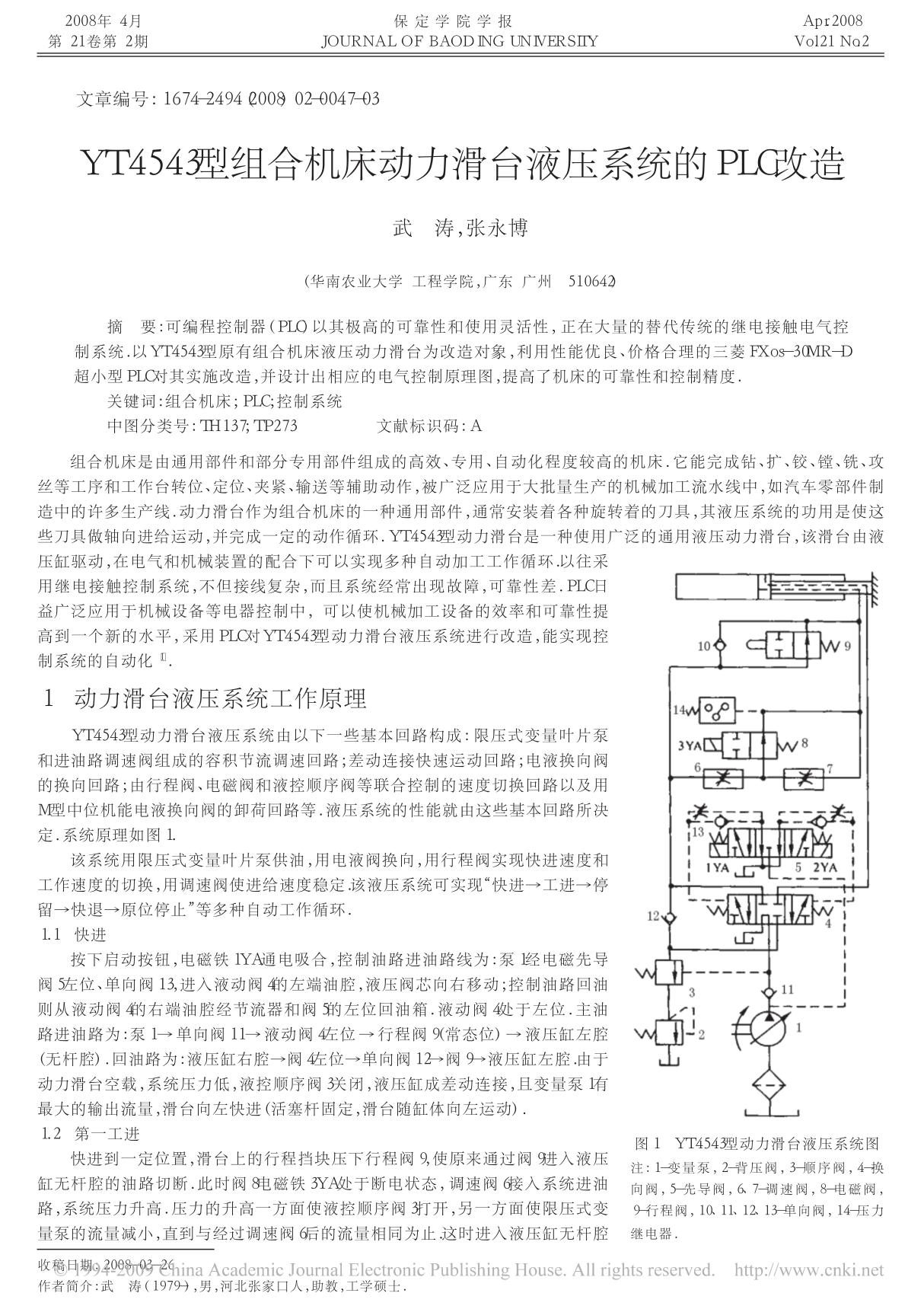 YT4543型组合机床动力滑台液压系统的PLC改造