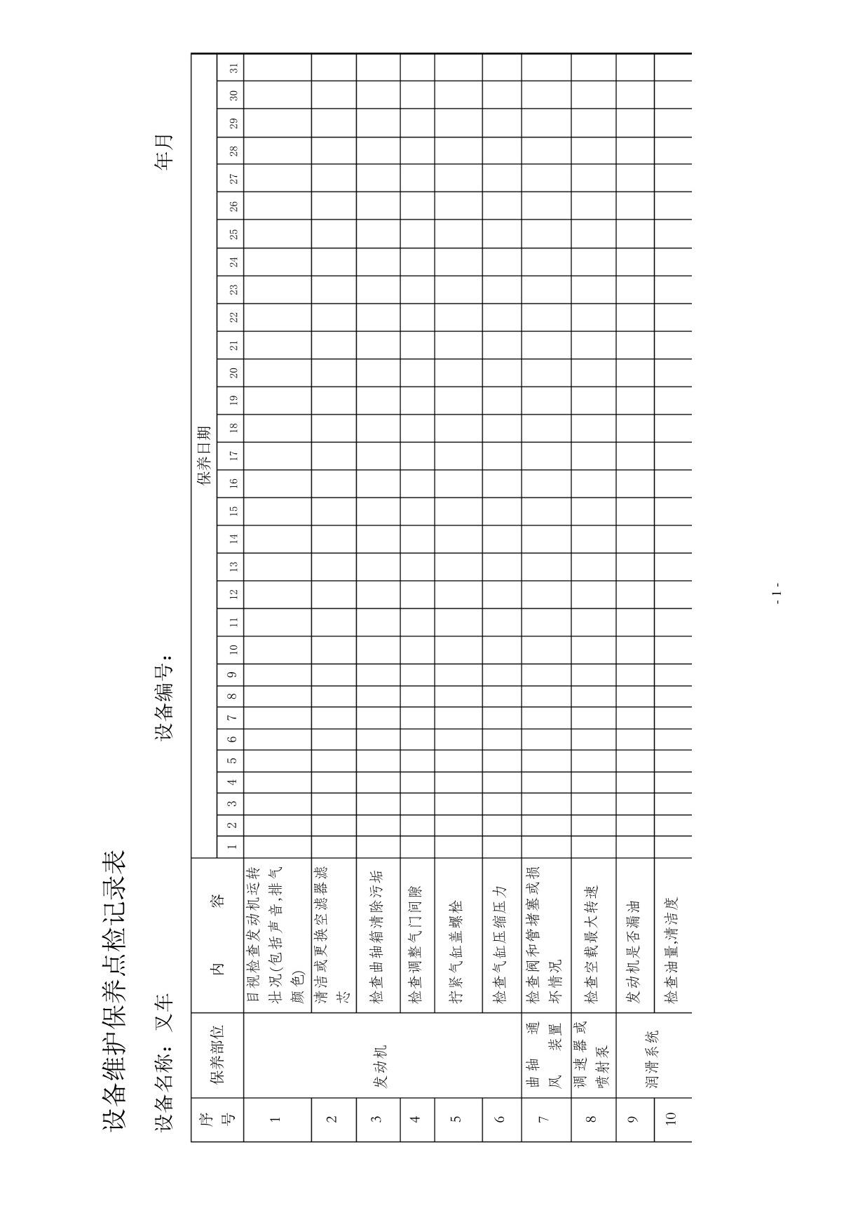 (叉车)日常维护保养记录表(全面)