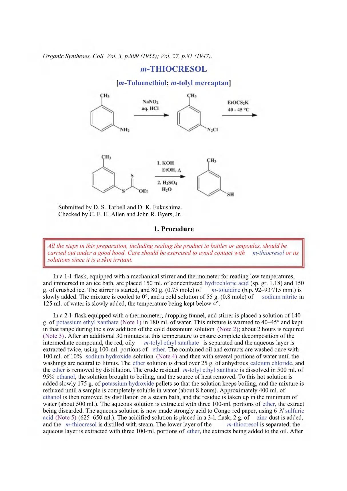 重氮化反应 氨基变巯基m-THIOCRESOL