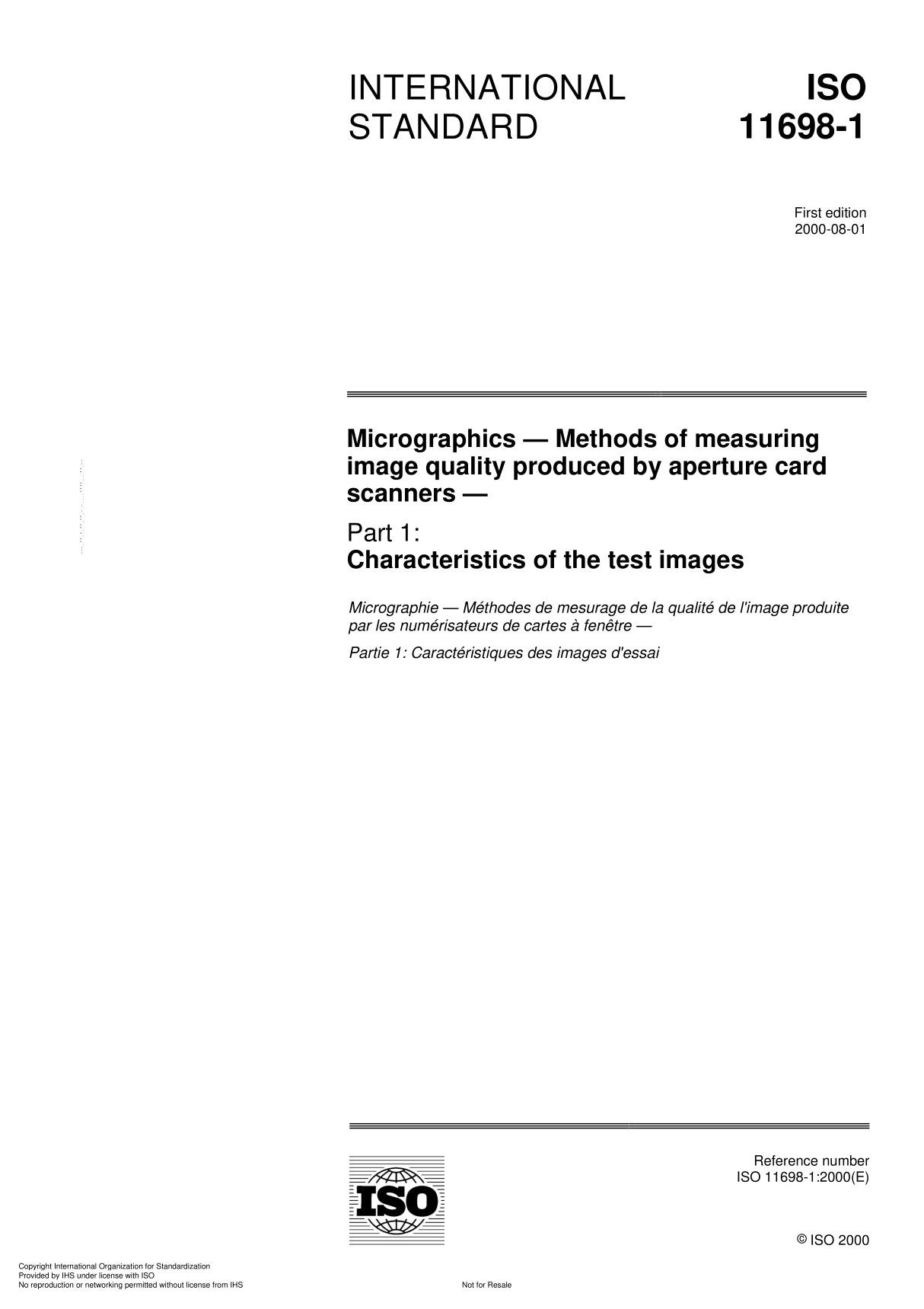 ISO 11698-1 Micrographics  Methods of measuring image quality produced by aperture card scanner