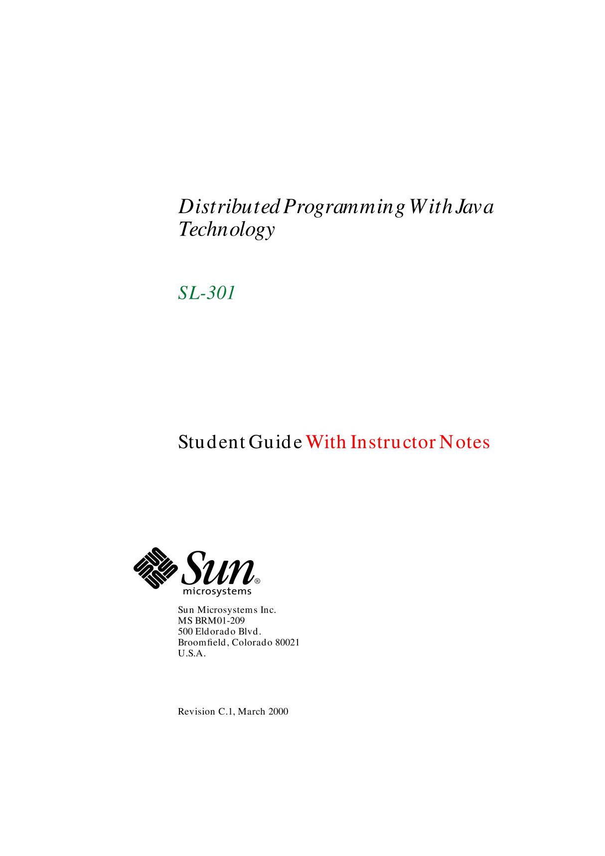 SUN - SL-301 Distributed ProgrammingWith Java