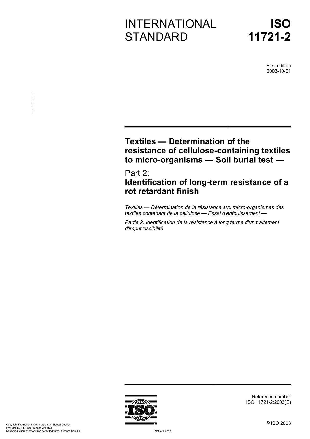 ISO 11721-2 Textiles  Determination of the resistance of cellulose-containing textiles to micro-organism