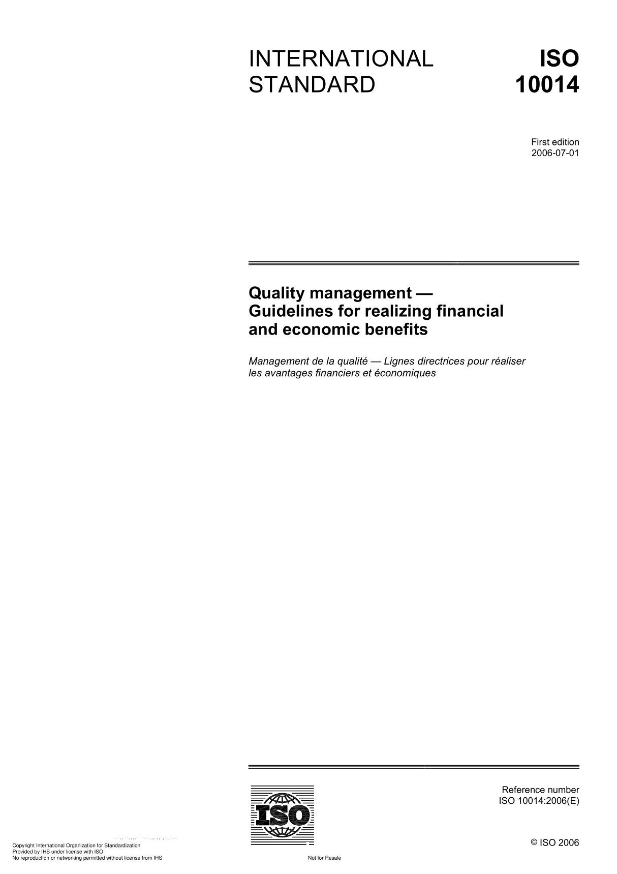 ISO 10014 Quality management  Guidelines for realizing financial and economic benefit