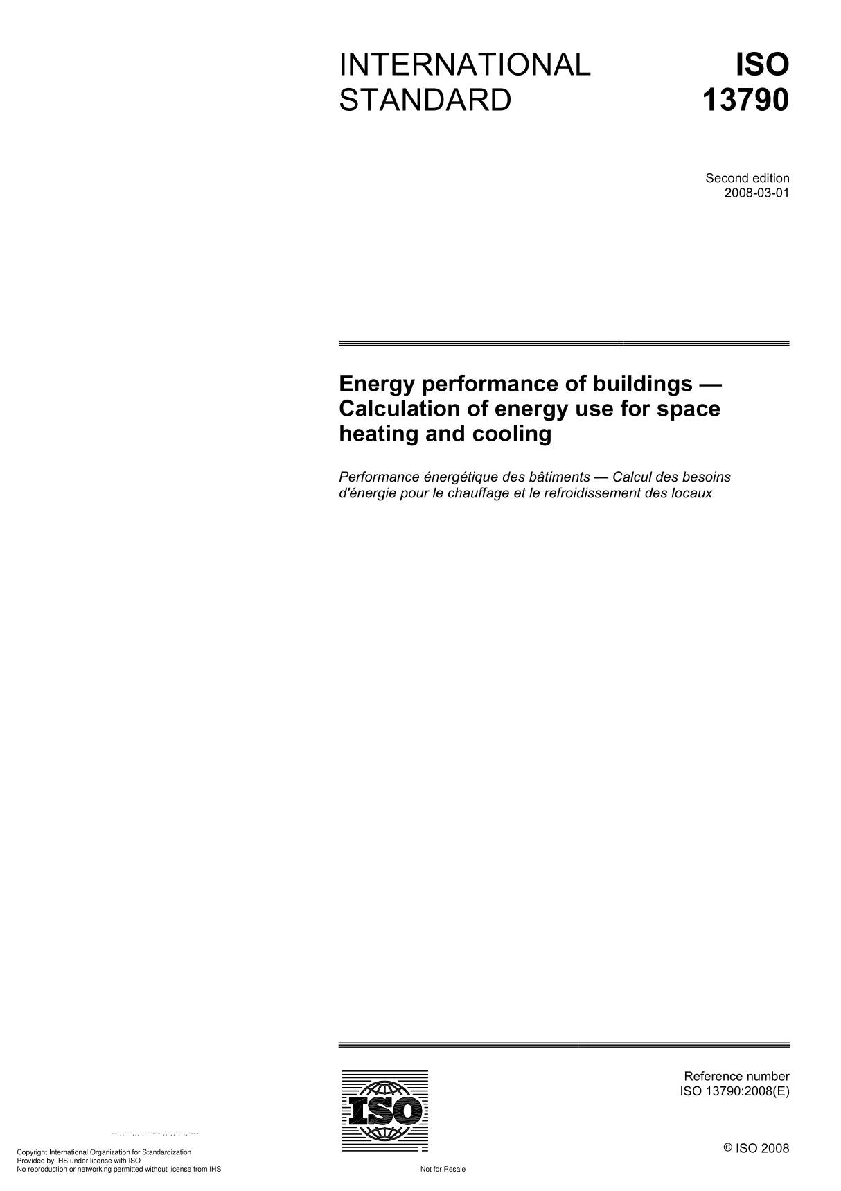 ISO 13790 Energy performance of buildings  Calculation of energy use for space heating and cooling