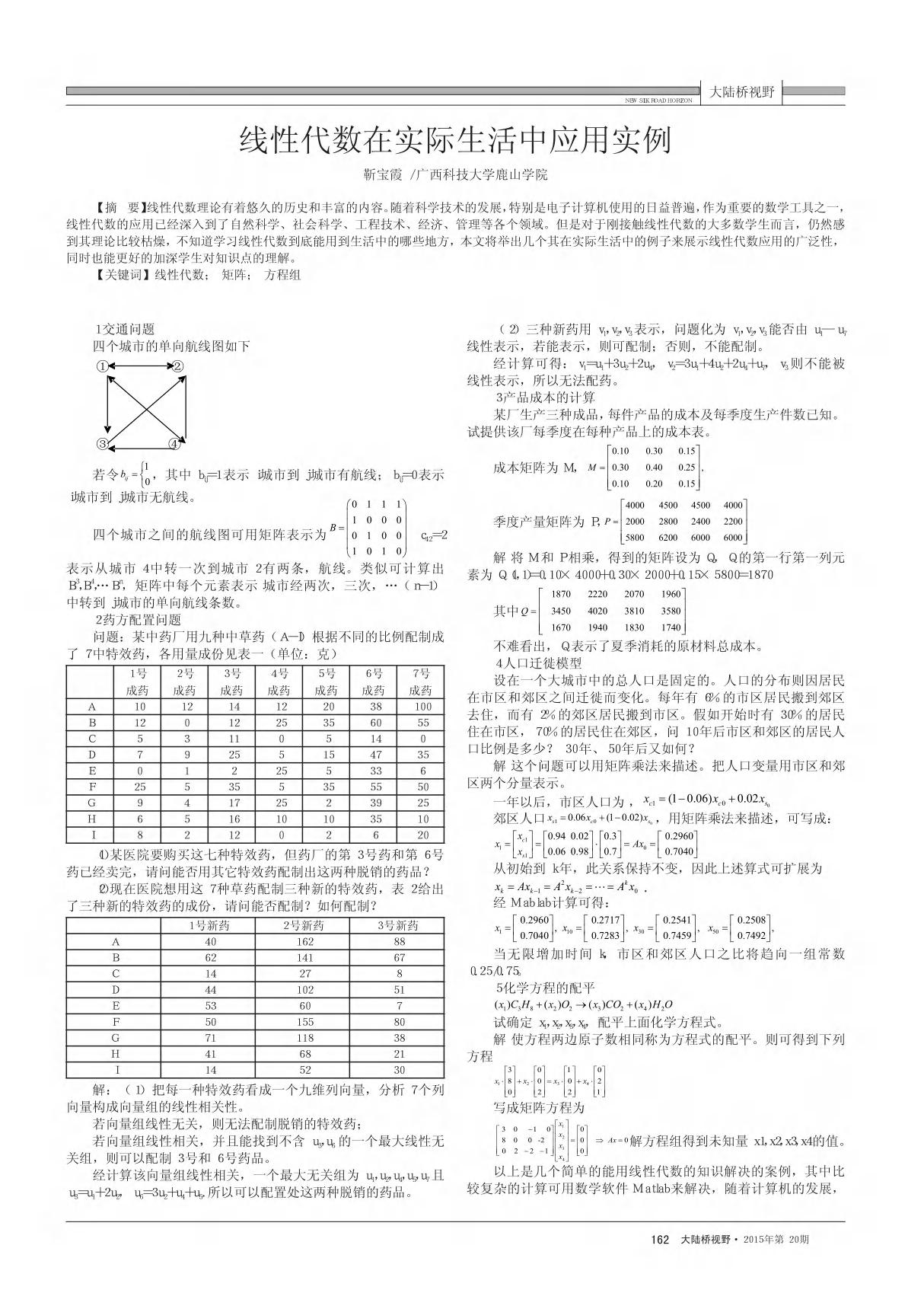 线性代数在实际生活中应用实例