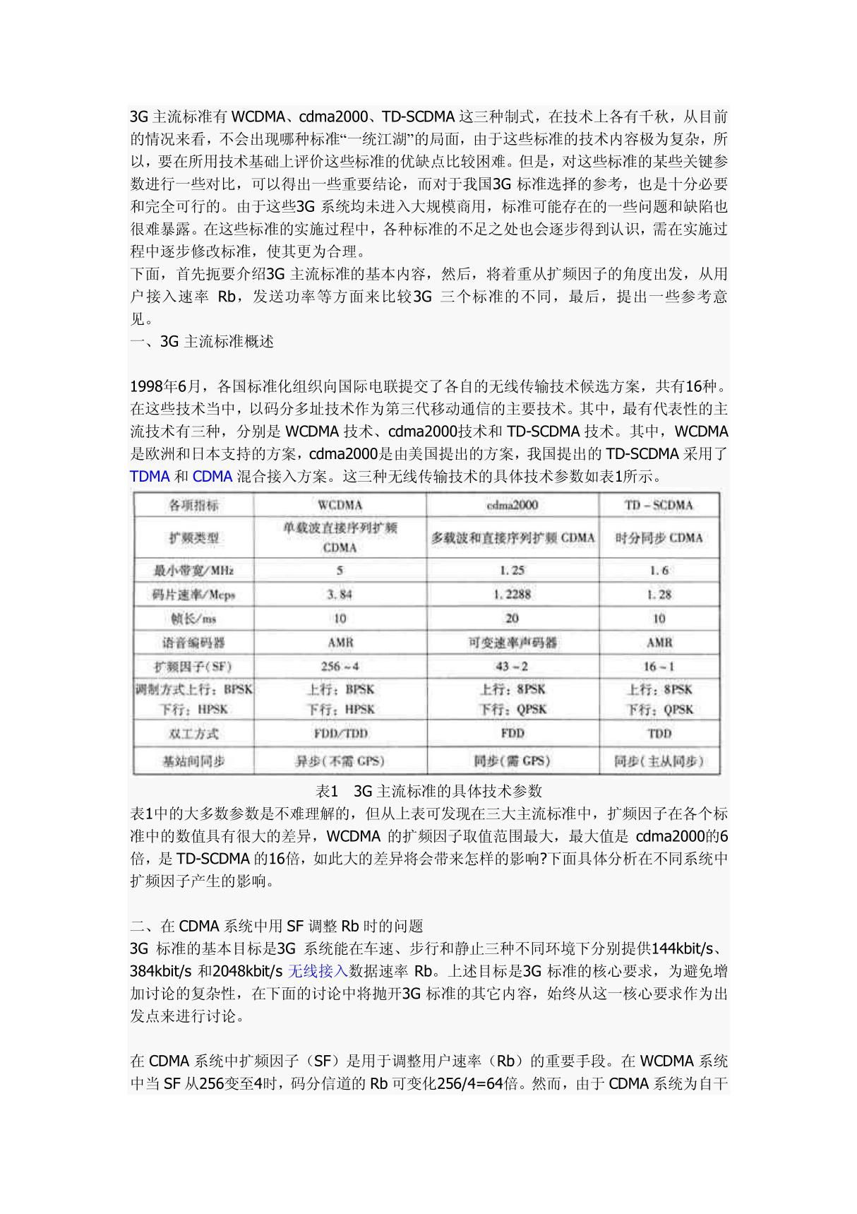 扩频因子在3G中的比较