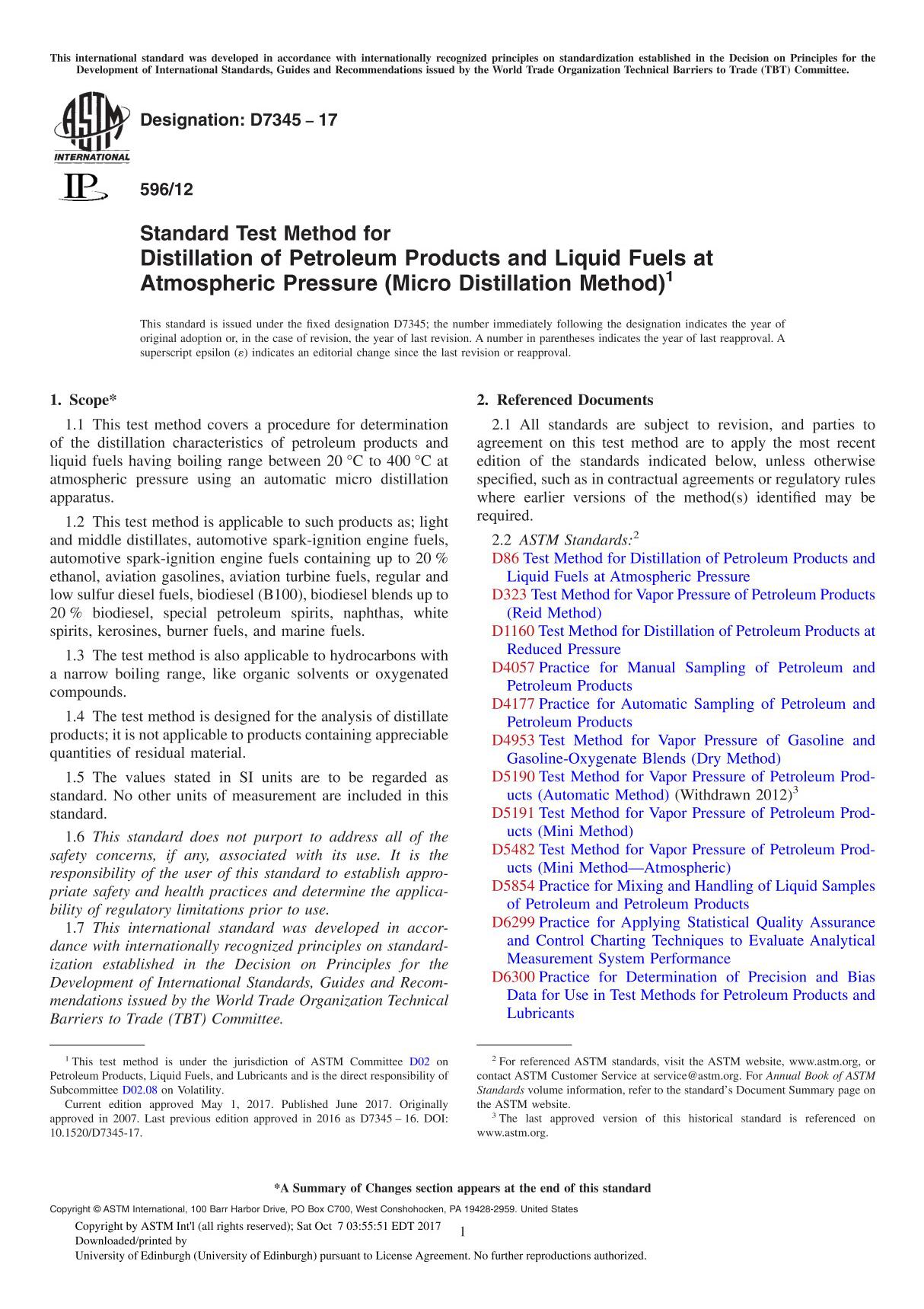 ASTM D7345-17 Standard Test Method for Distillation of Petroleum Products and Liquid Fuels at Atmospheric Pressure (Micro Distil