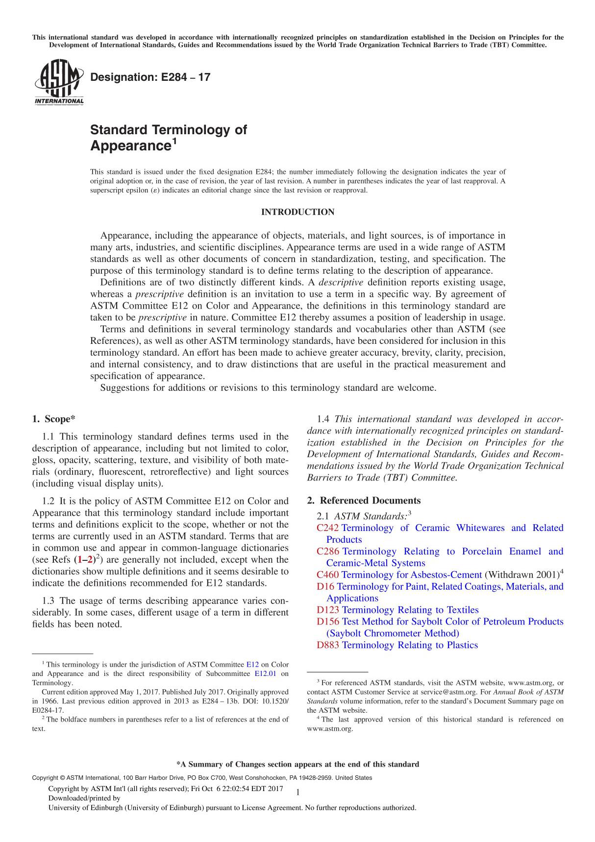 ASTM E284-17 Standard Terminology of Appearance