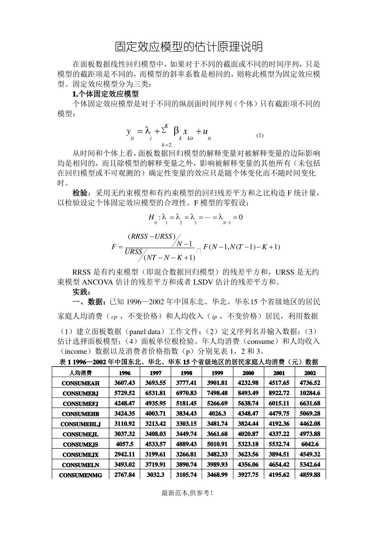 固定效应模型估计原理说明