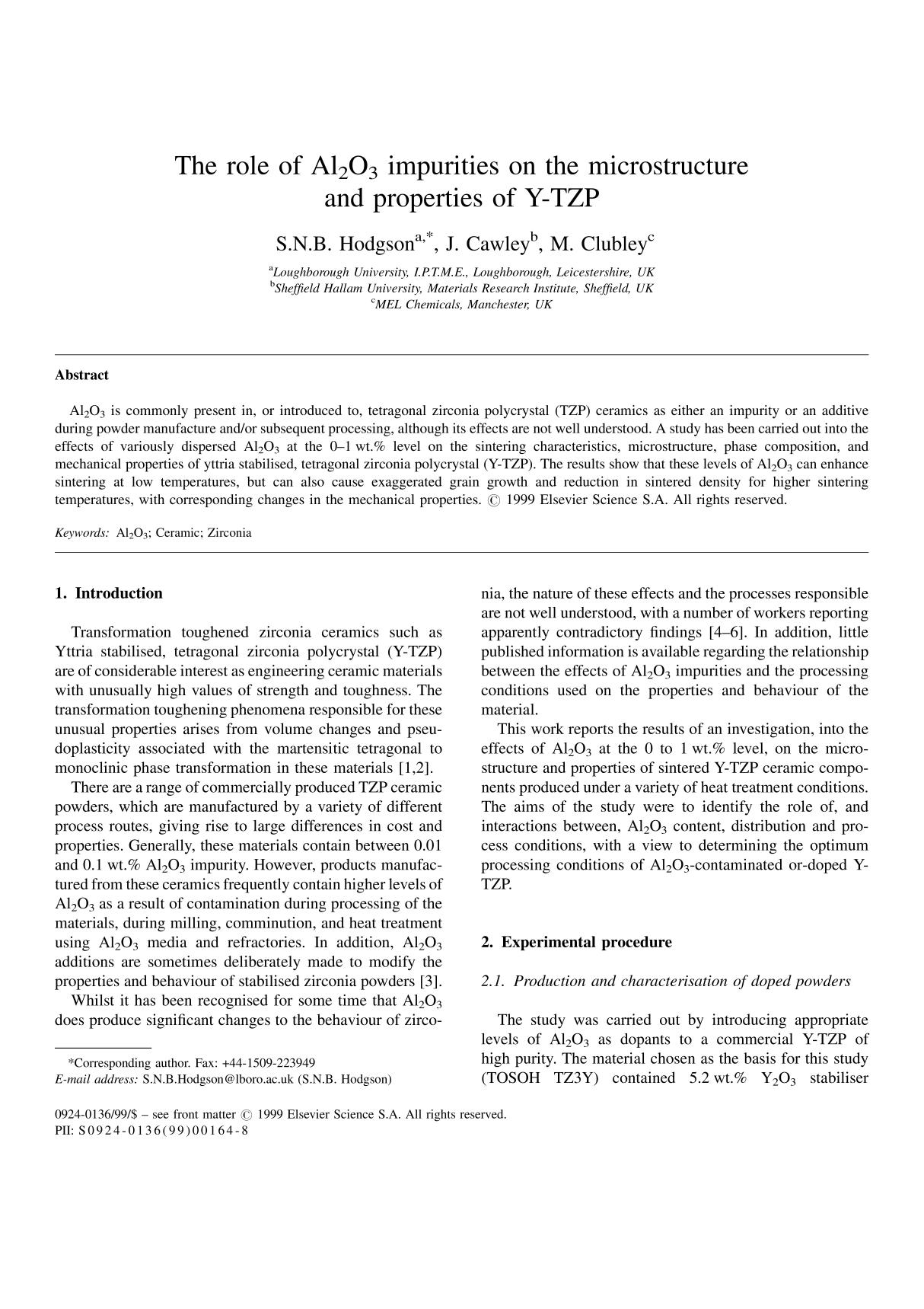 The role of Al(sub)2(sub)O(sub)3(sub) impurities on the microstructure and properties of Y-TZP