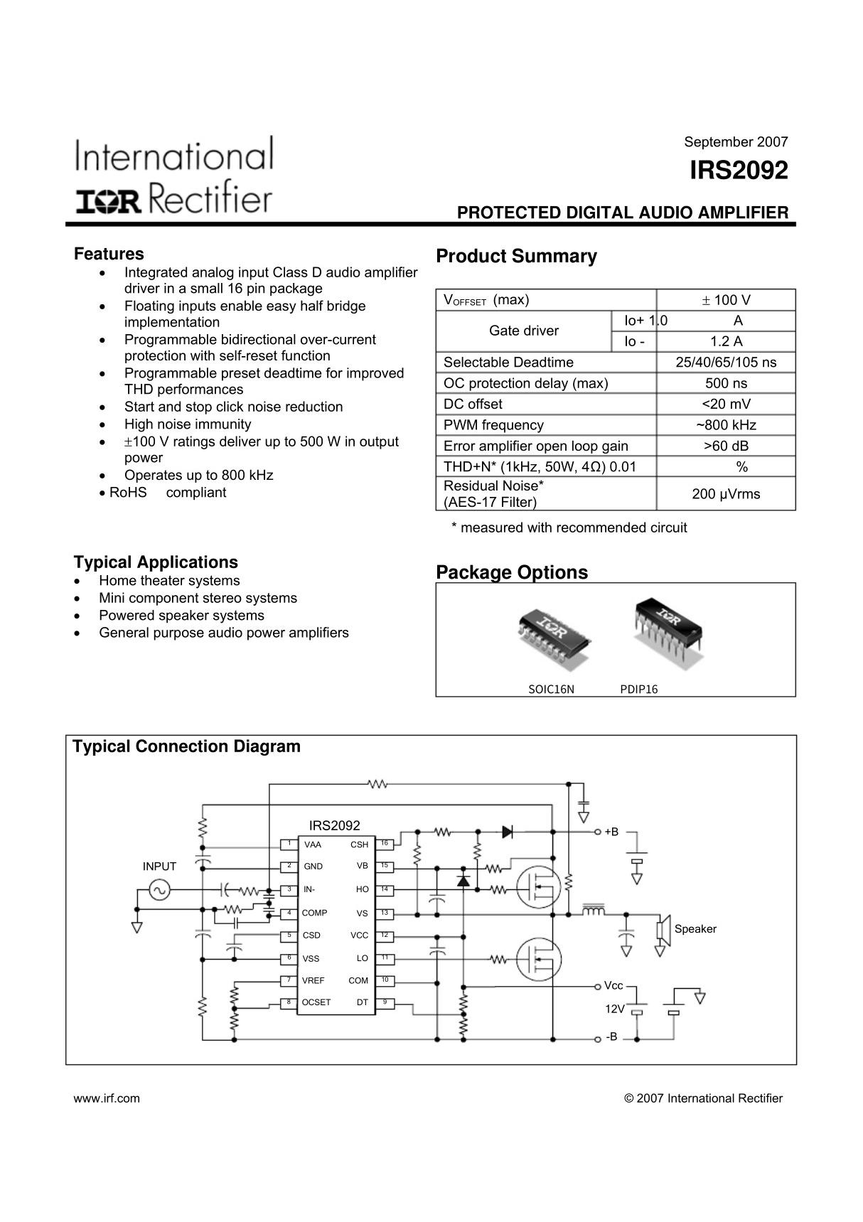 IRS2092S D类功放 pdf