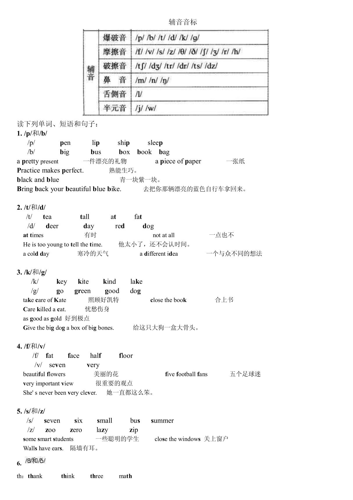 辅音音标练习