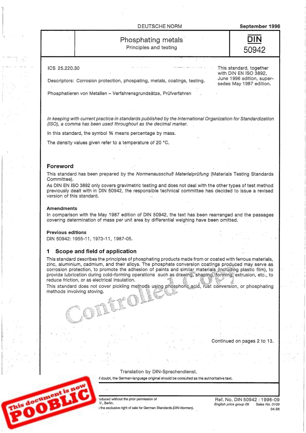 德国标准DIN 50942 1996 (EN) DEUTSCHE NORM Part 1