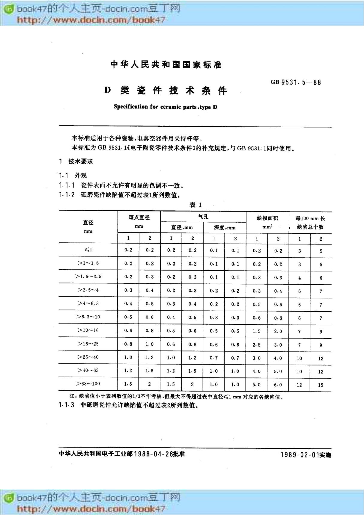 26(电子标准大全)-GB-T 9531-5-1988 D类瓷件技术条