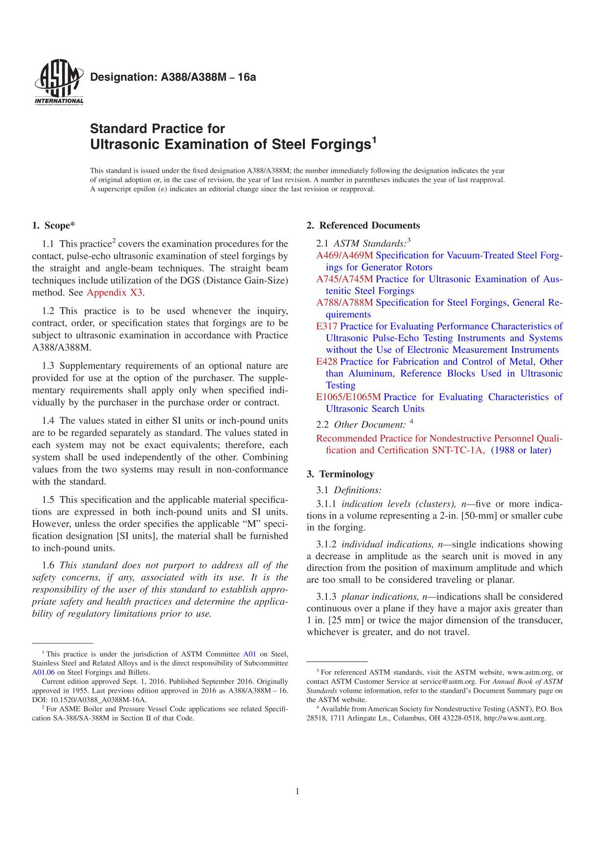 ASTMA388-A388M-2016a钢锻件超声波检验的标准规程