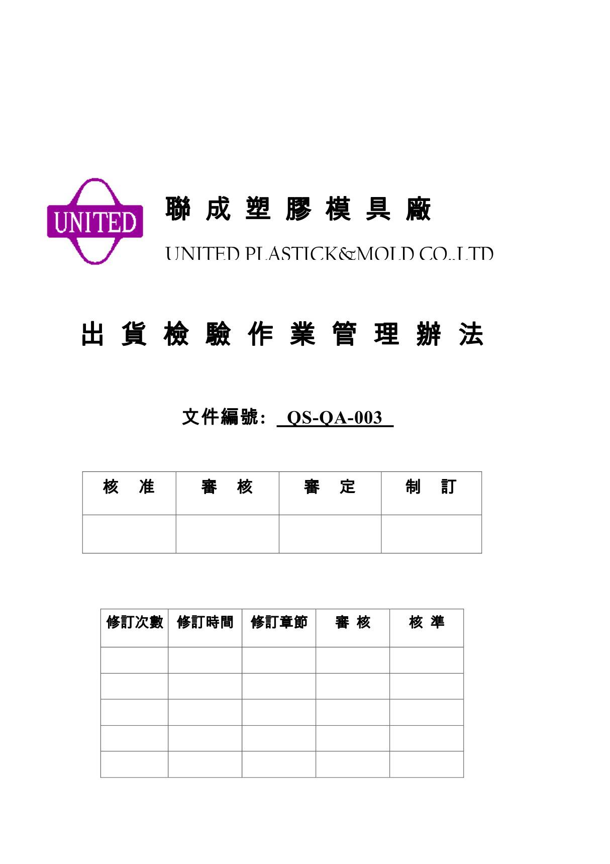 QS-QA003出貨檢驗作業管理辦法