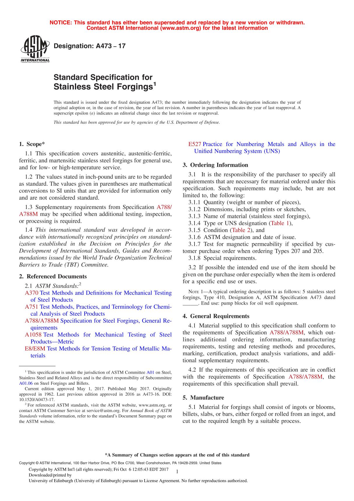 ASTM A473 - 17 Standard Specification for Stainless Steel Forging