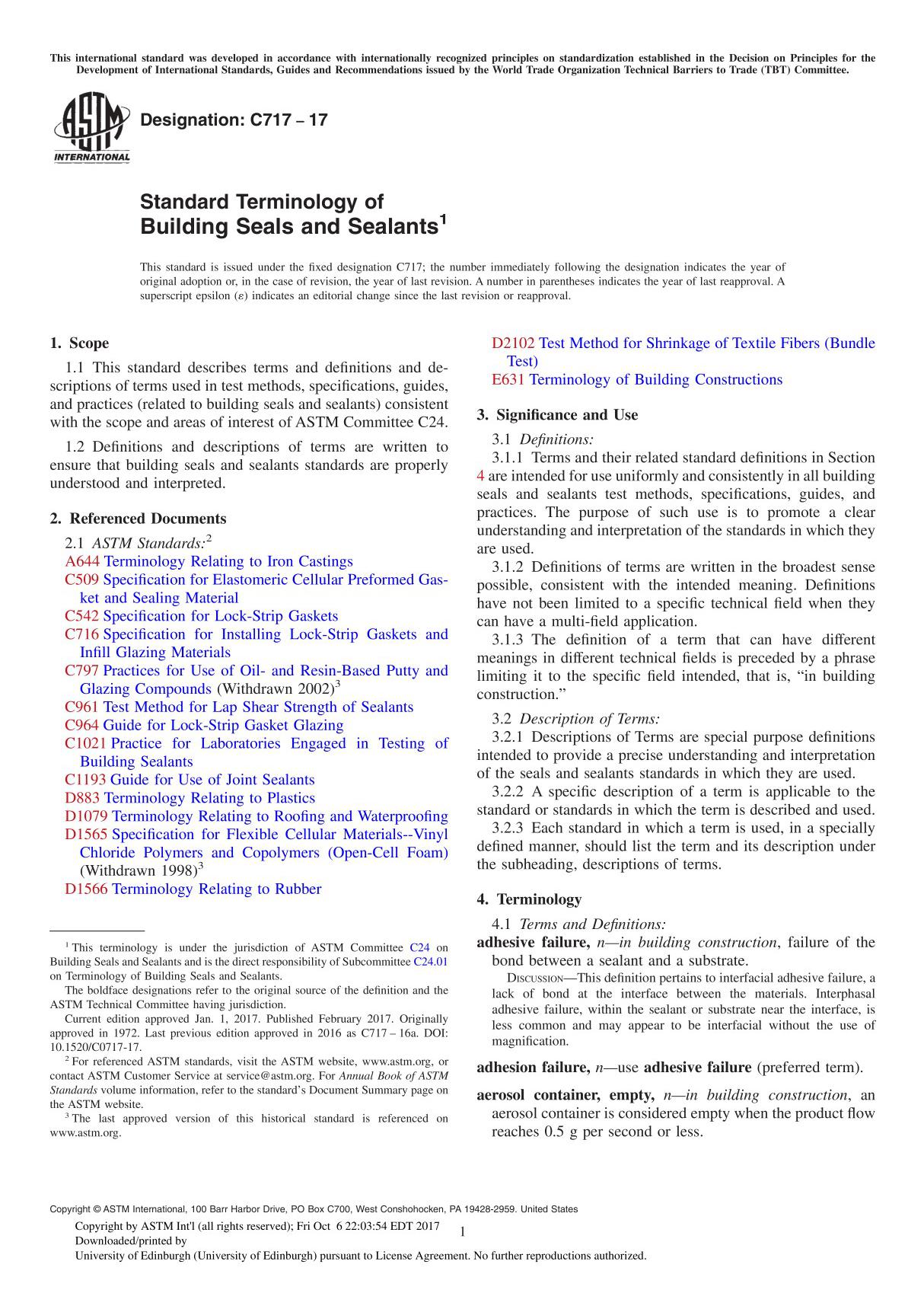 ASTM C717-17 Standard Terminology of Building Seals and Sealant