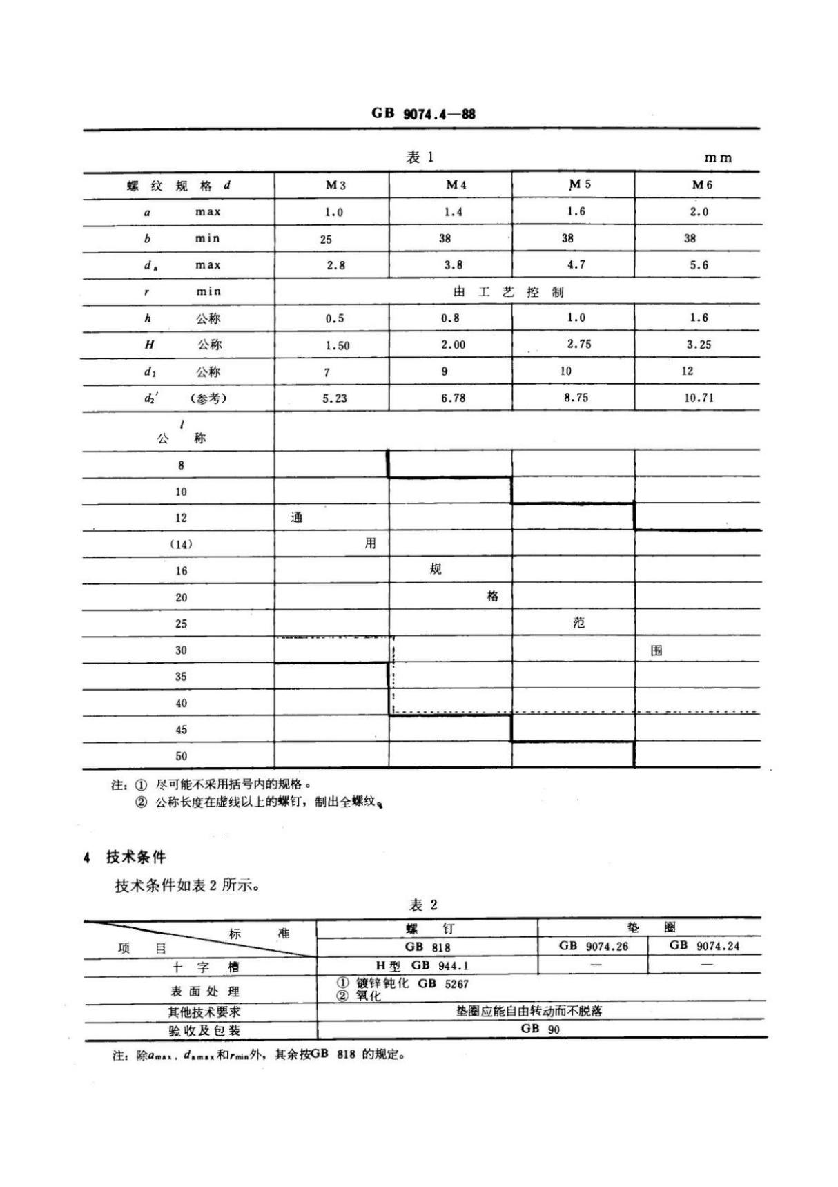 GB9074.4-88十字槽盘头螺钉 弹簧垫圈和平垫圈组合件-国家标准行业规范电子版