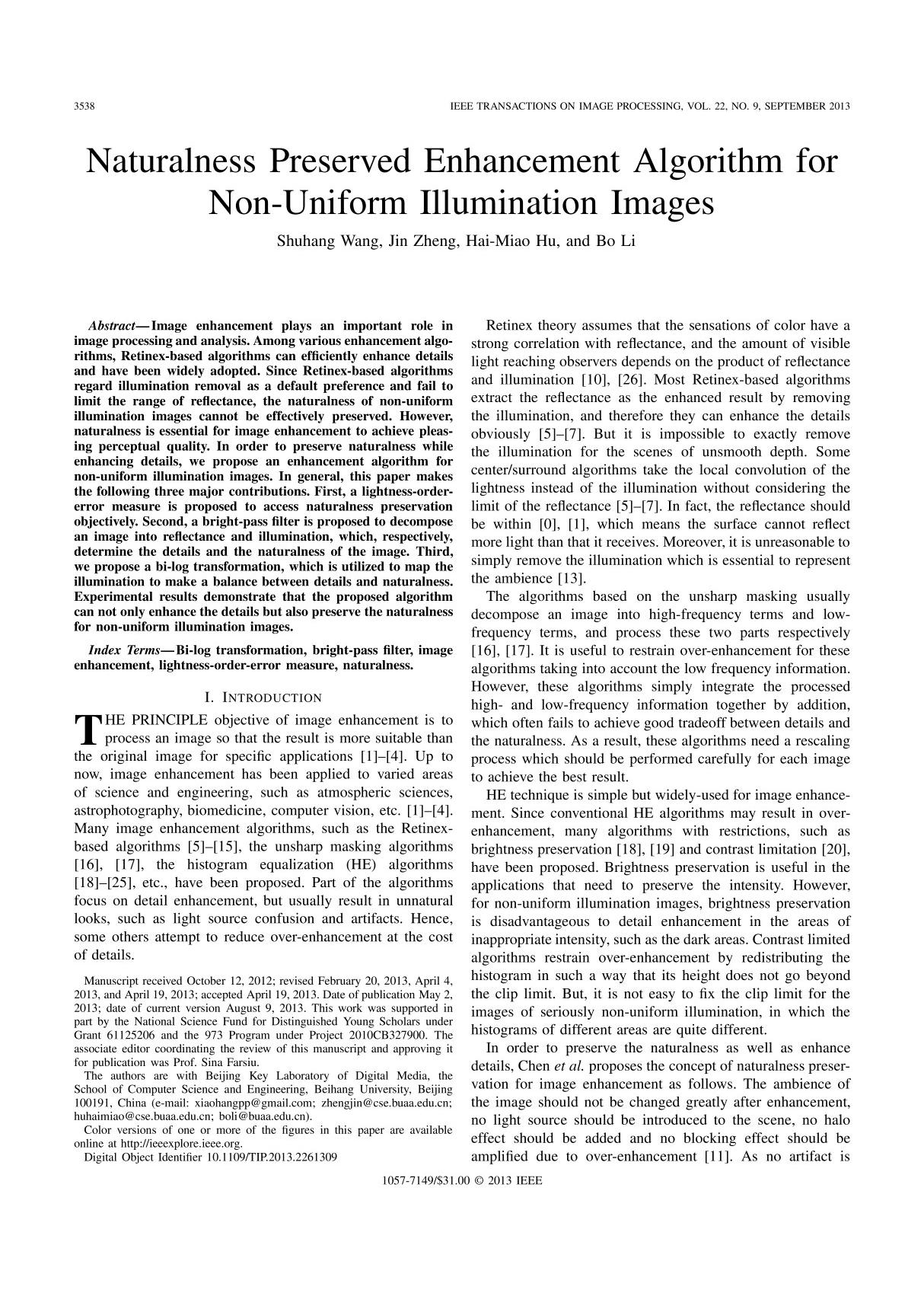 Naturalness preserved enhancement algorithm for nonuniform illumination images