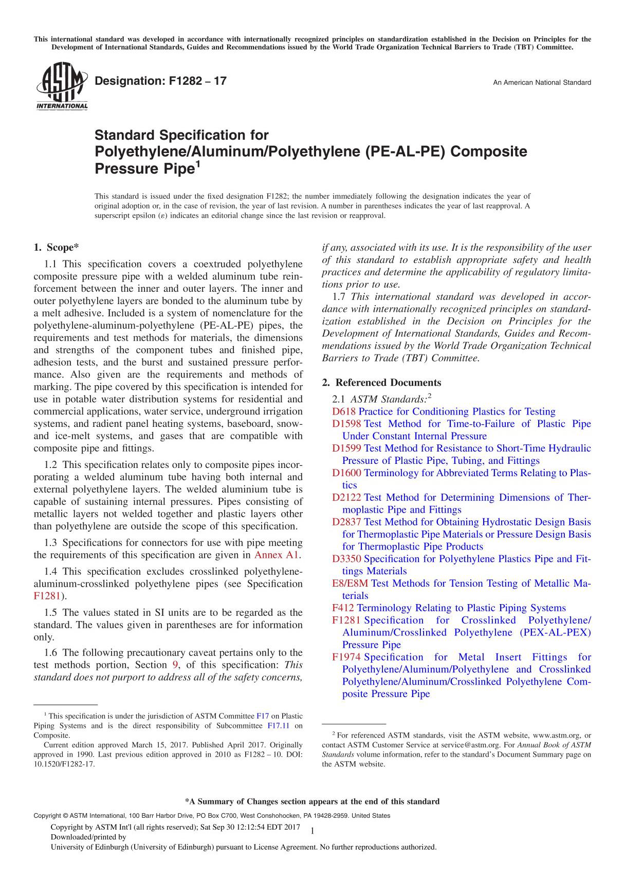 ASTM F1282-17 Standard Specification for PolyethyleneAluminumPolyethylene (PE-AL-PE) Composite Pressure Pipe