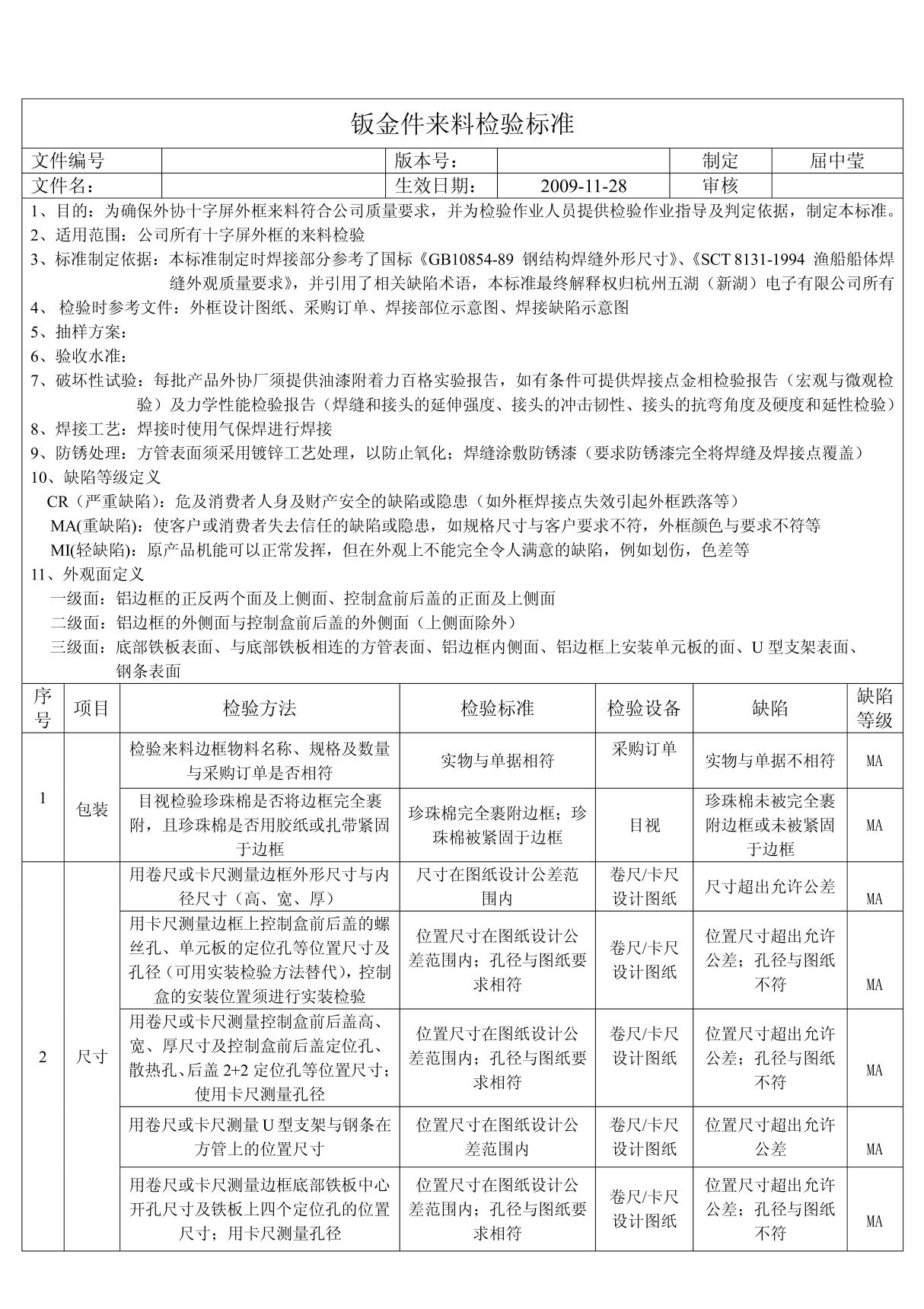 钣金件来料检验标准 PDF