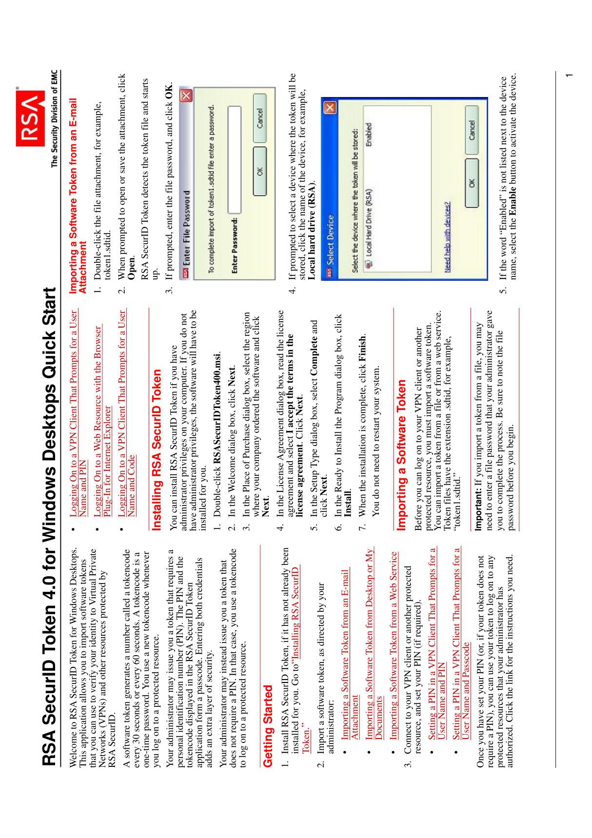 RSA SecurID Token for Windows Desktops Quick Start