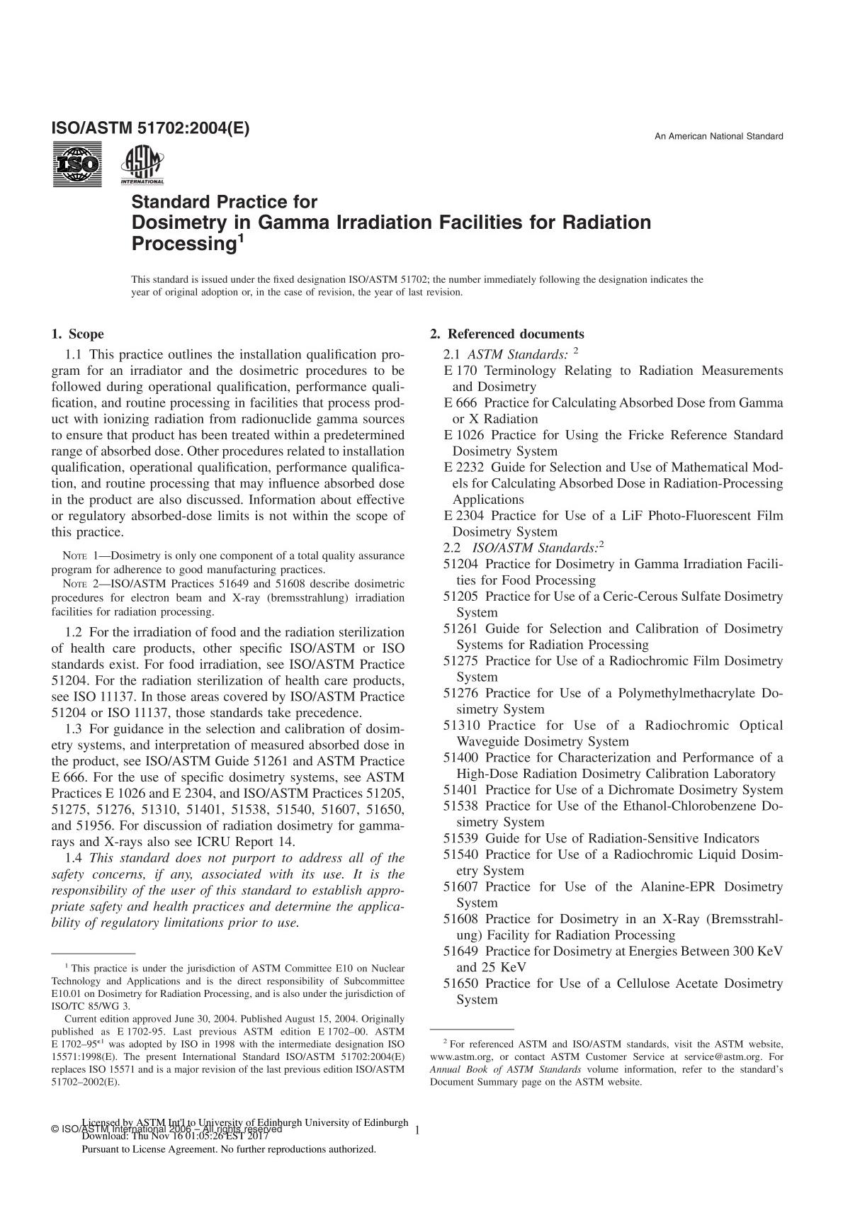 ISO ASTM51702 - 04 Standard Practice for Dosimetry in a Gamma Irradiation Facility for Radiation Processing