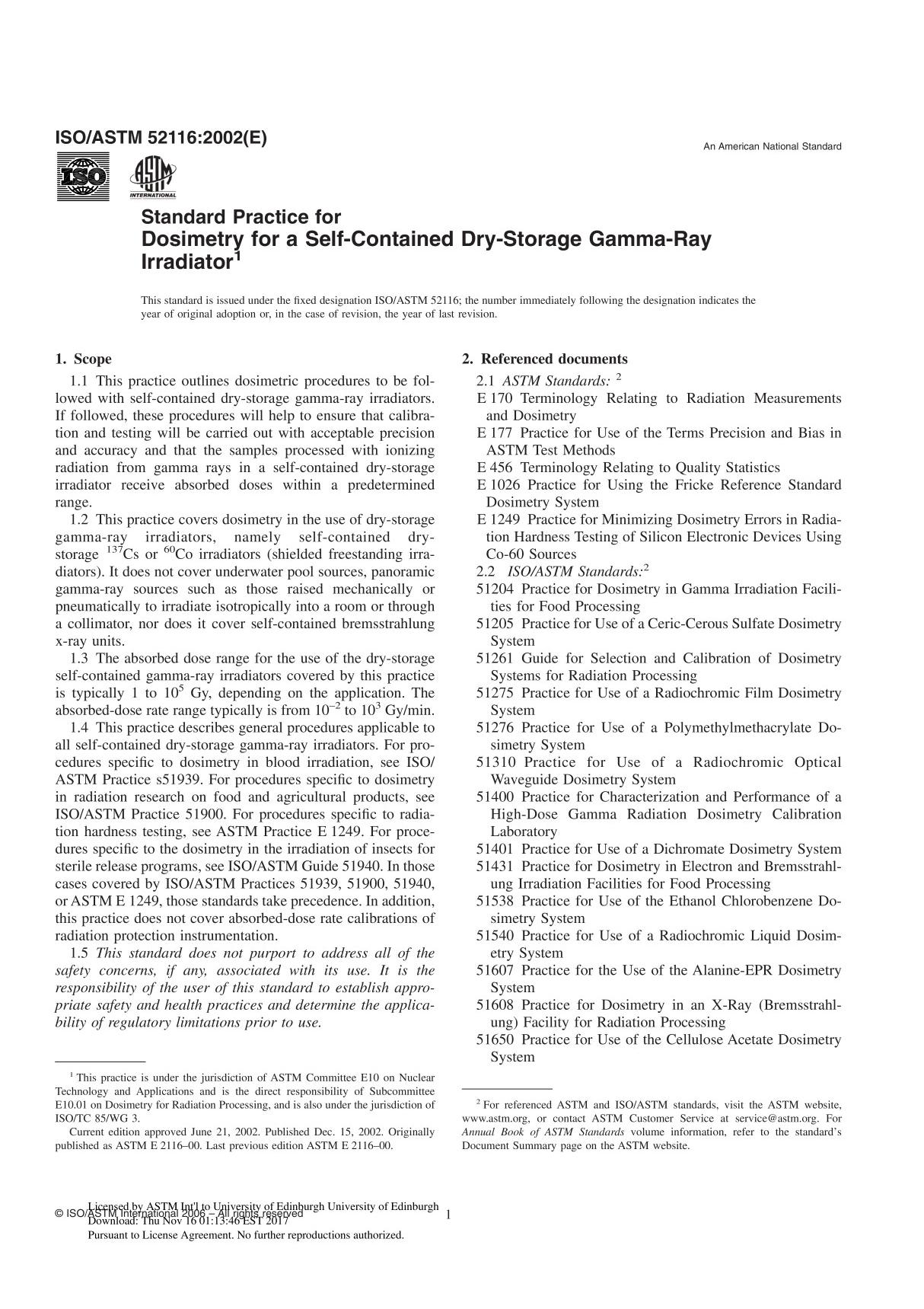 ISO ASTM52116 - 02 Standard Practice for Dosimetry for a Self-Contained Dry-Storage Gamma-Ray Irradiator