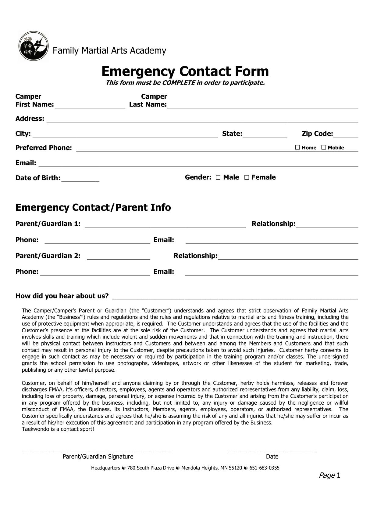 Emergency Contact Form - Constant Contact 紧急接触形式-不断接触