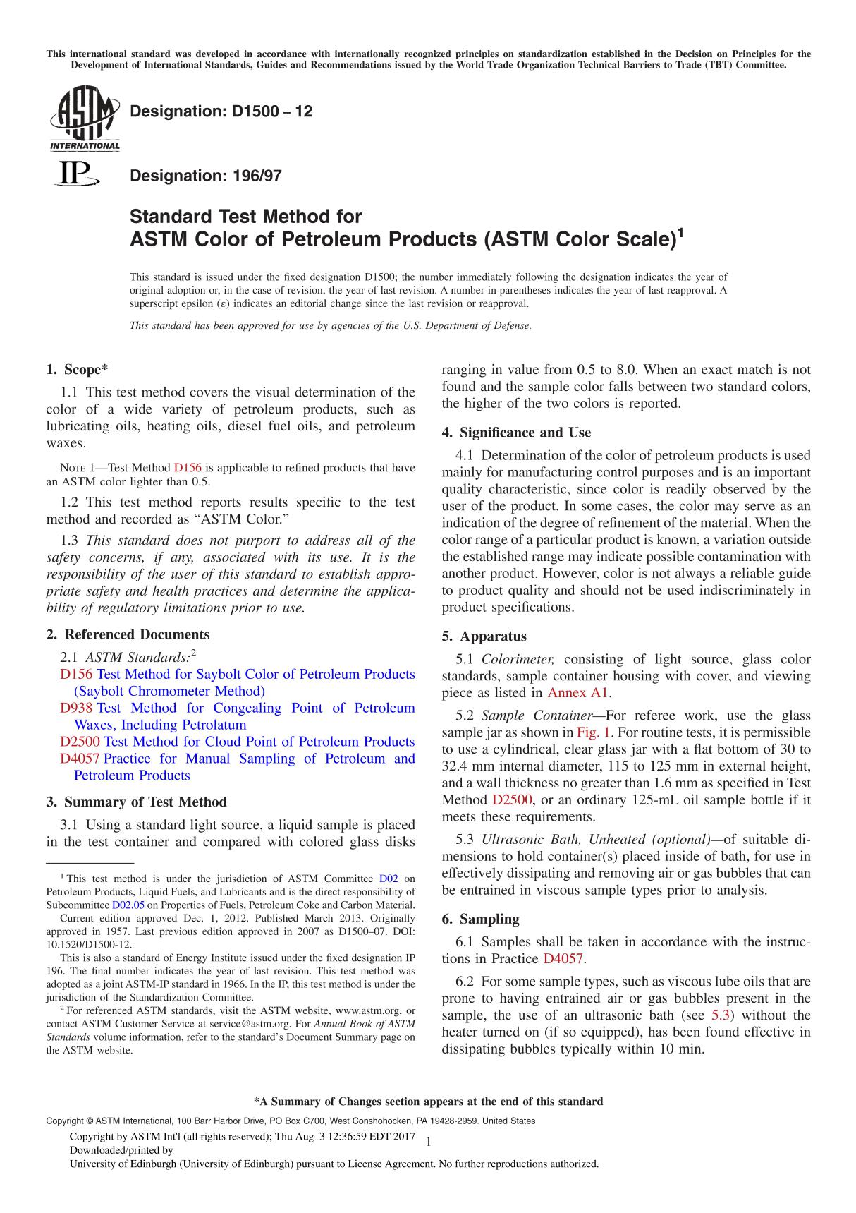 ASTM D1500 12 Standard Test Method for ASTM Color of Petroleum Products (ASTM Color Scale)1