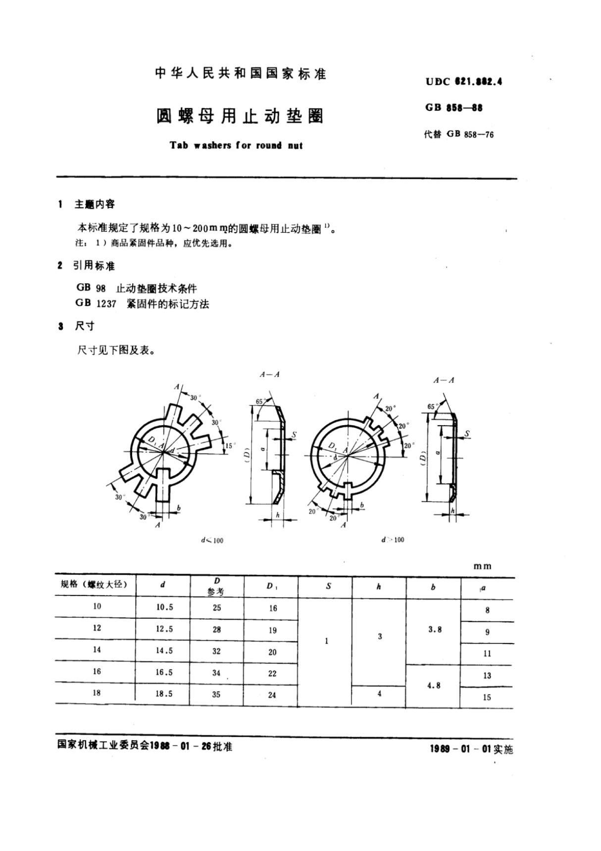 GB T858-1988圆螺母用止动垫圈 (高清版)