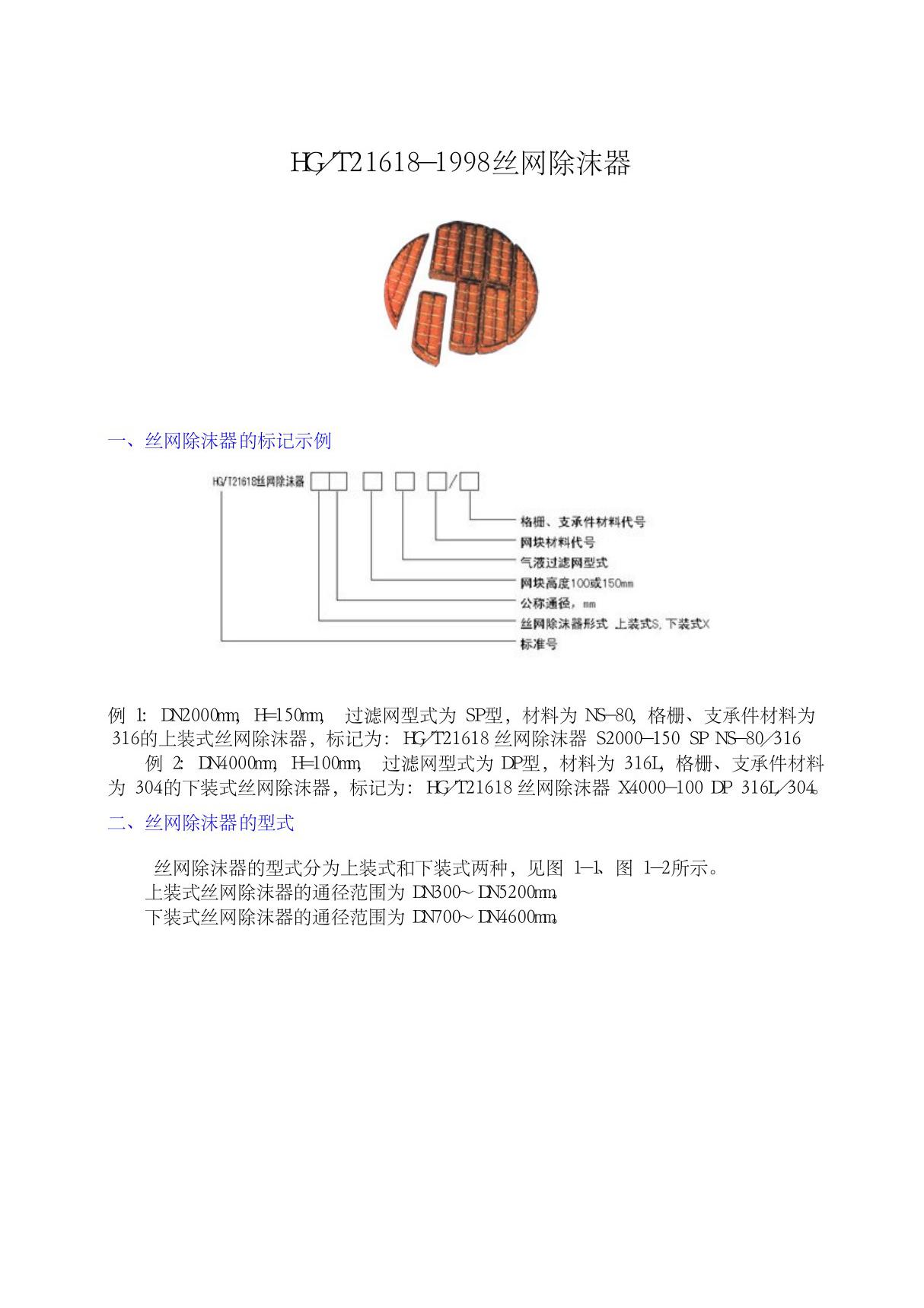 HG T21618丝网除沫器