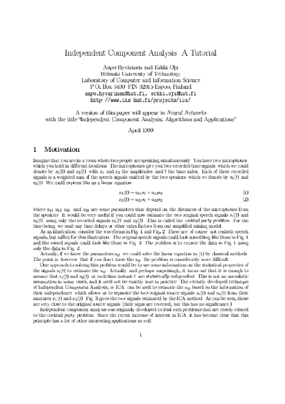 (精品)独立分量分析IndependentComponentAnalysisATutorial