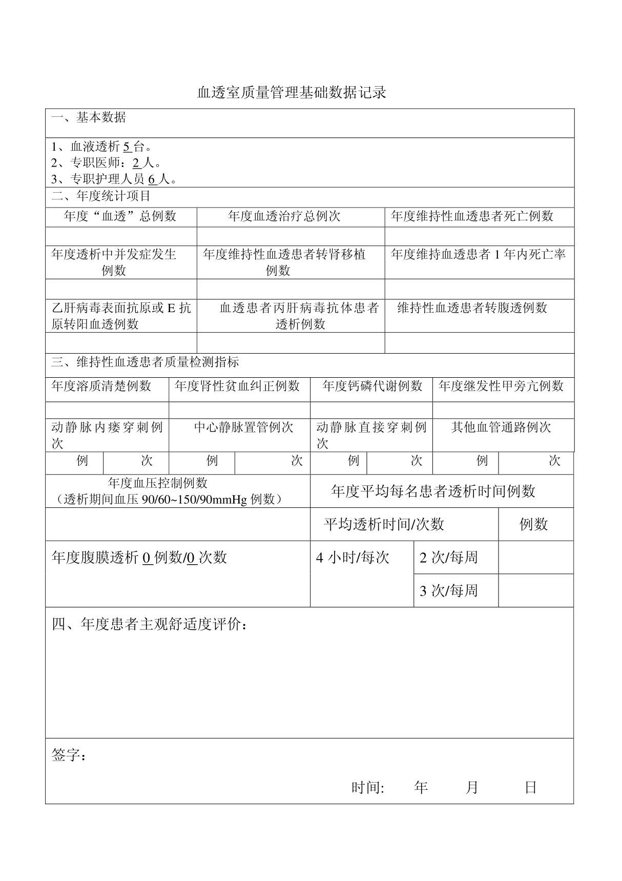 血透室质量管理基础数据