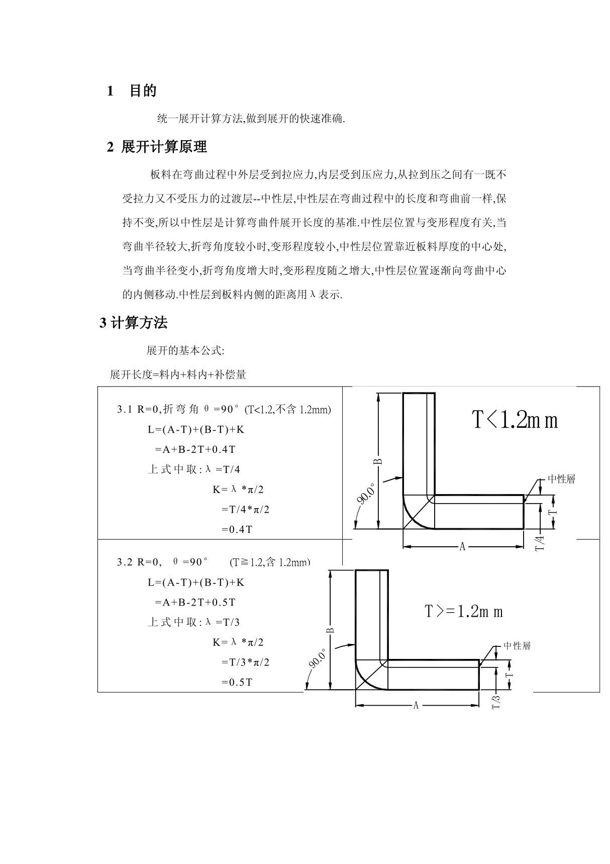 各类板材折弯展开计算公式