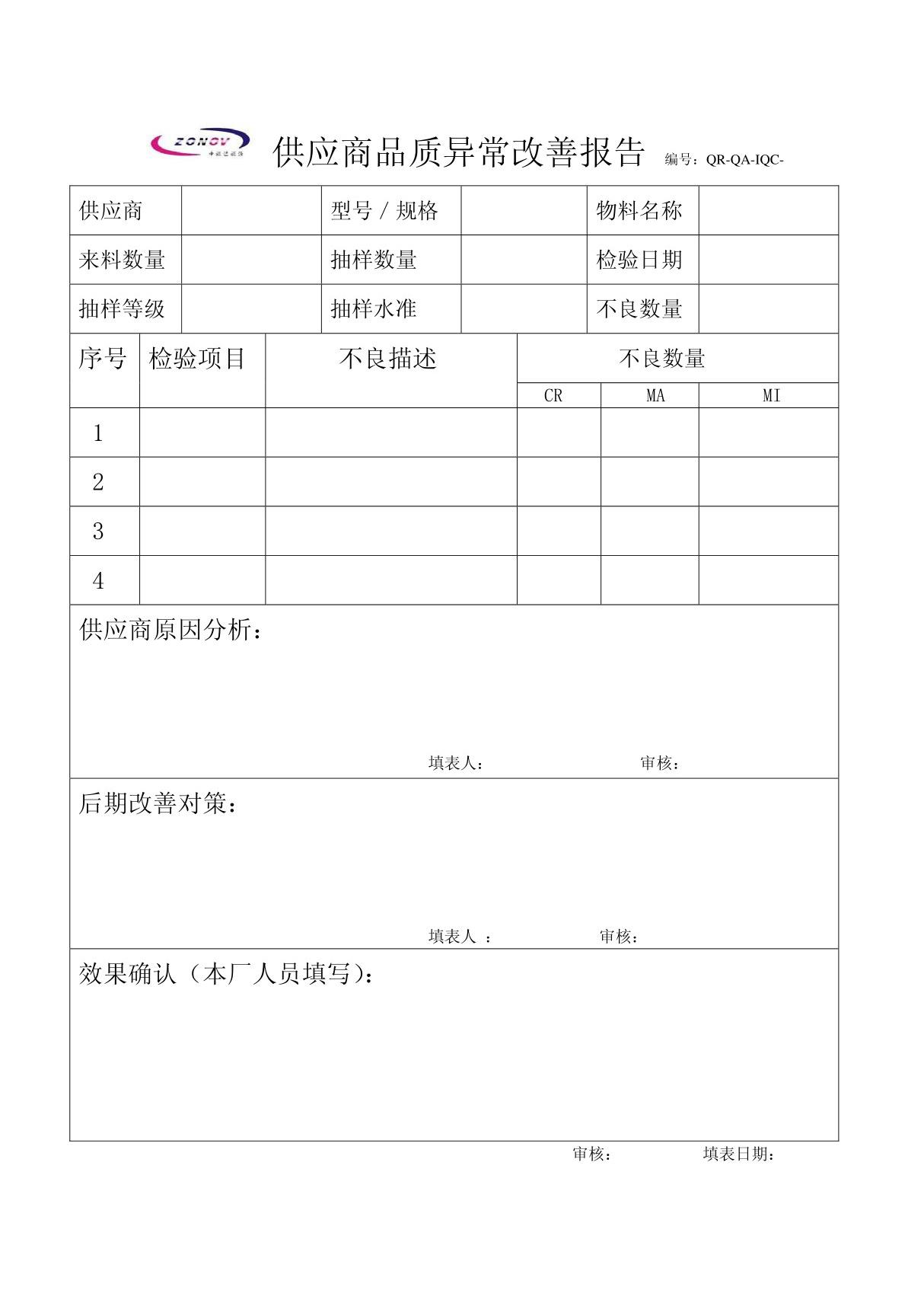 (最新)供应商品质异常改善报告