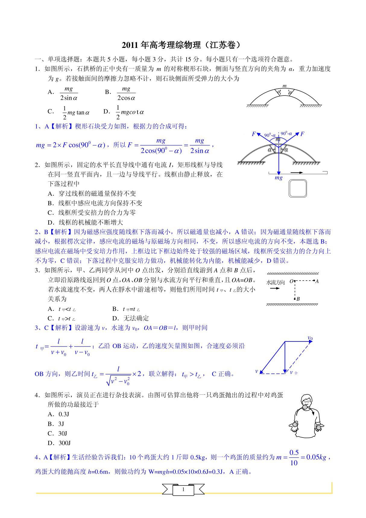 2011年高考物理江苏卷