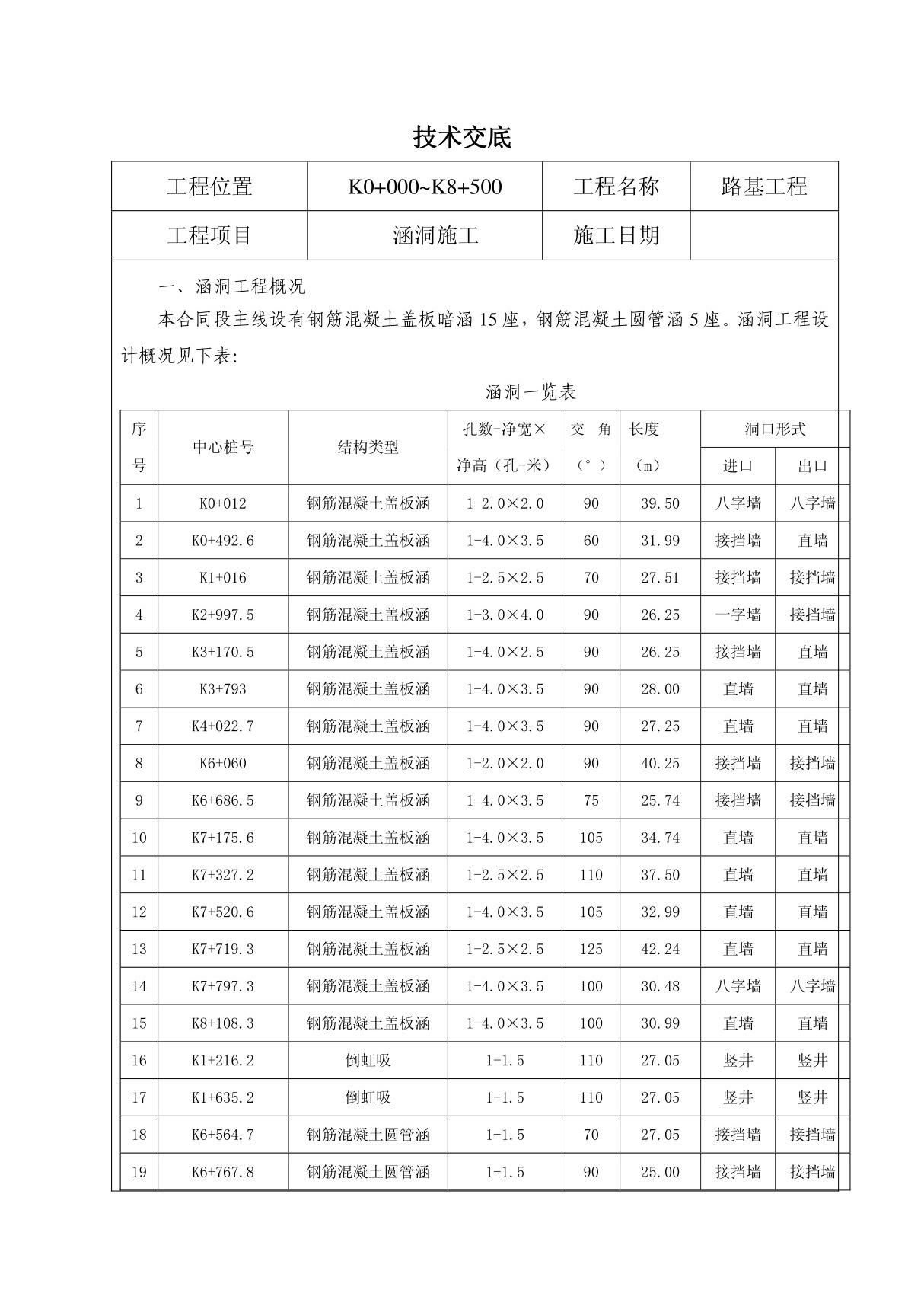 路基涵洞施工技术交底