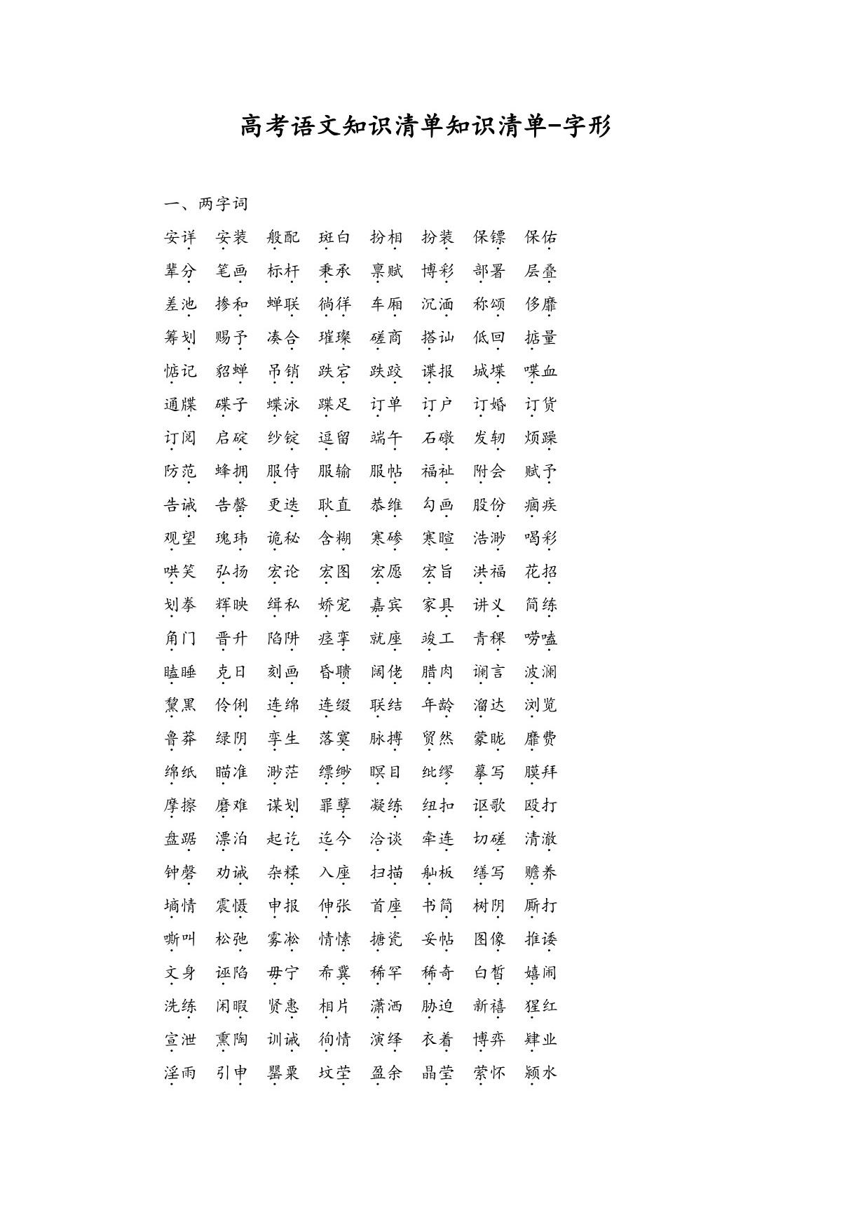 高考语文知识清单字形