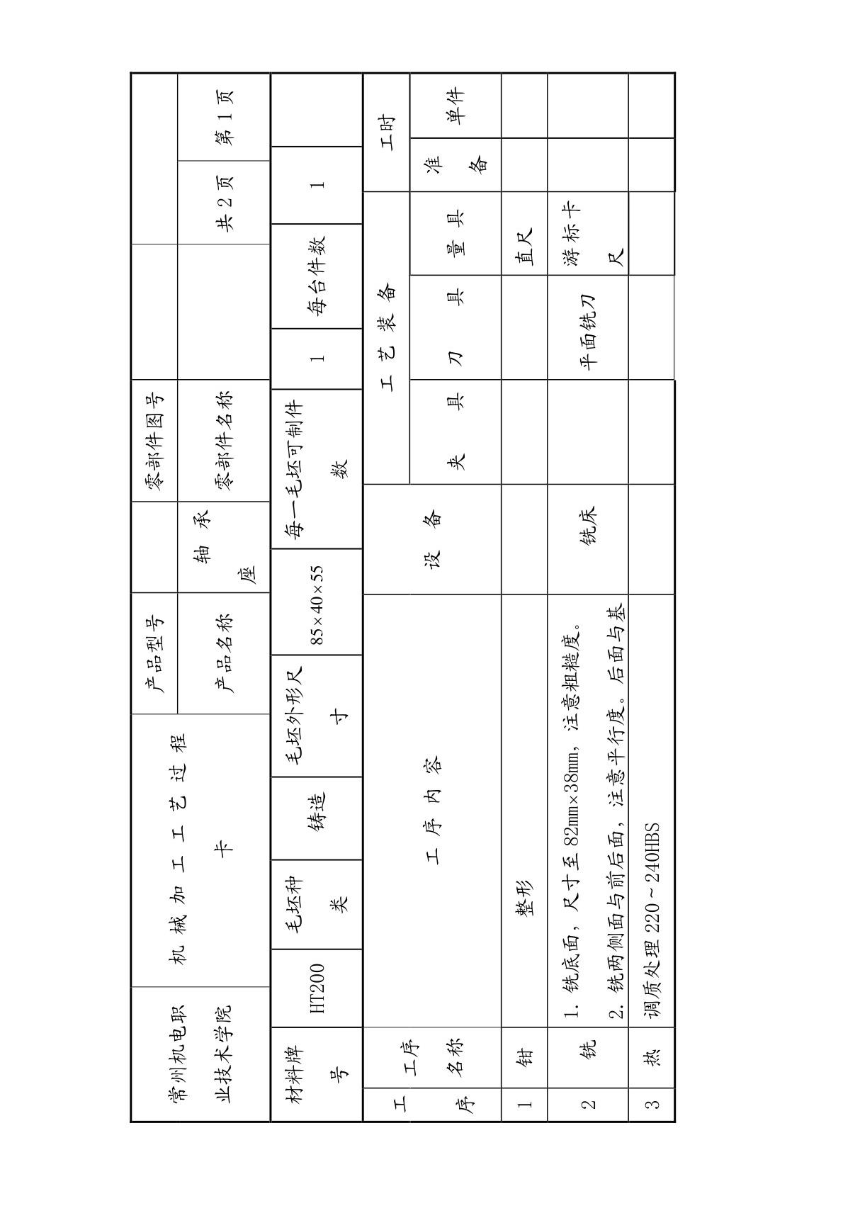 轴承座工艺过程卡片与工序卡