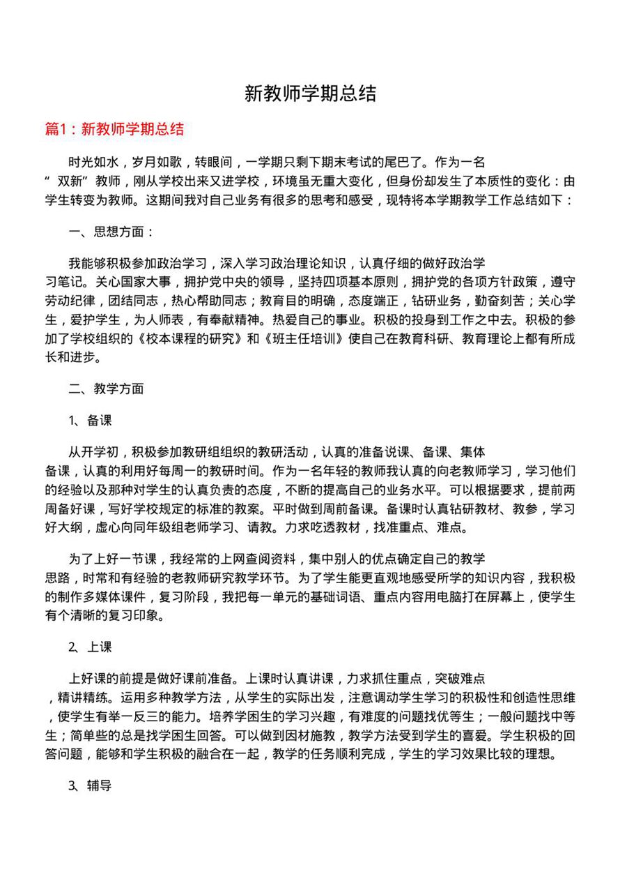 新教师学期总结