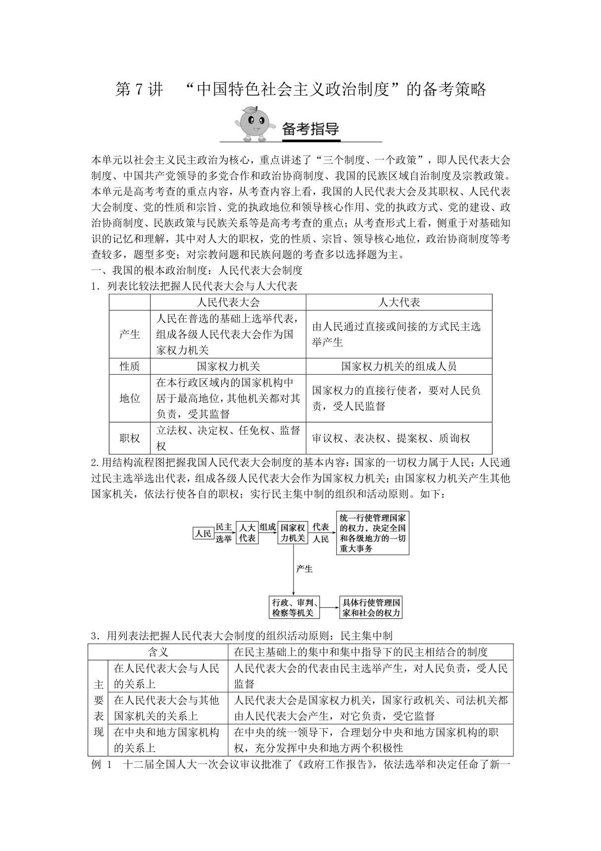 2018届新高三政治高考复习方法策略 第7讲中国特色社会主义政治制度的备考策略