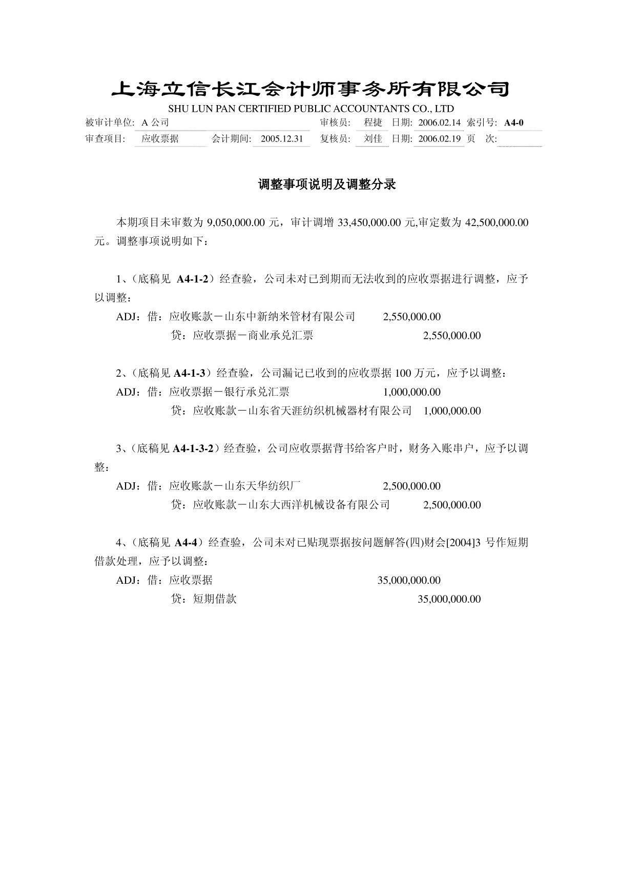 审计底稿编制案例06－应收票据－吴伟 工作底稿－应收票据